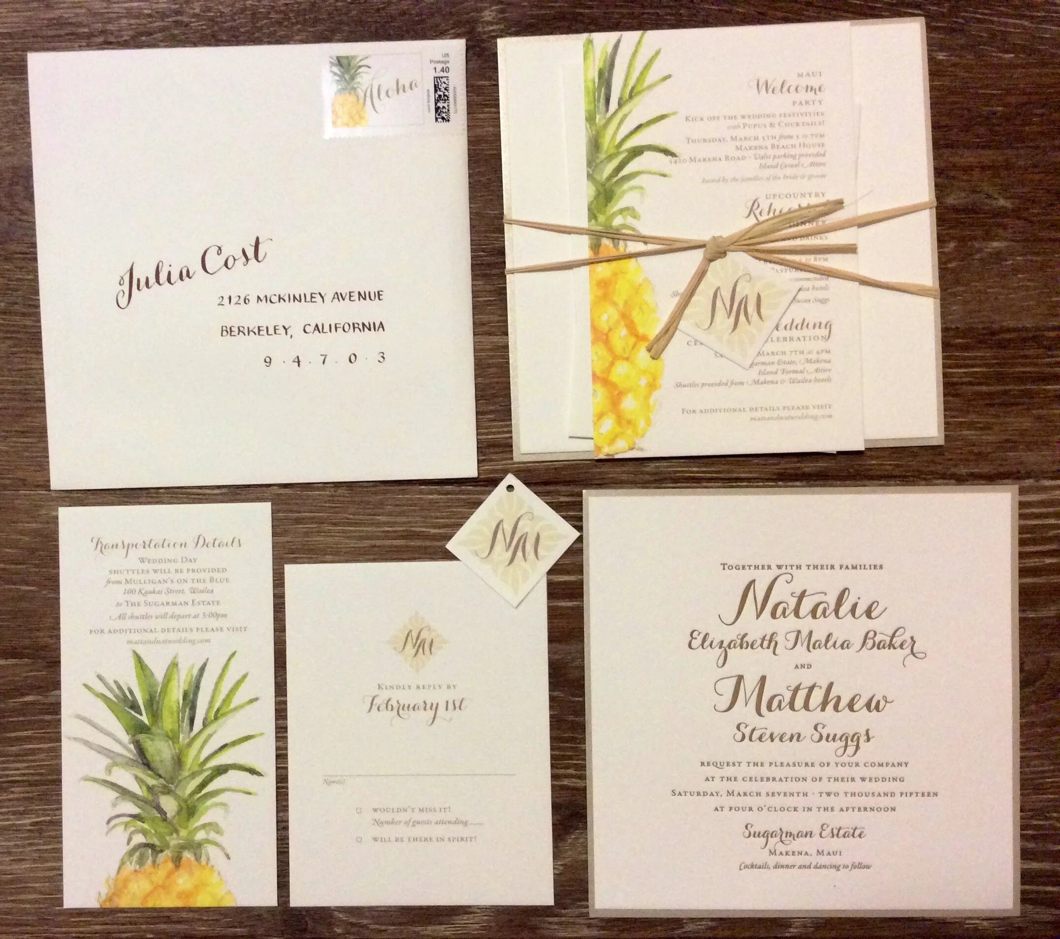   Pineapple  (2014)  wedding invitation art  Watercolor on paper, 7” x 5” Sold 