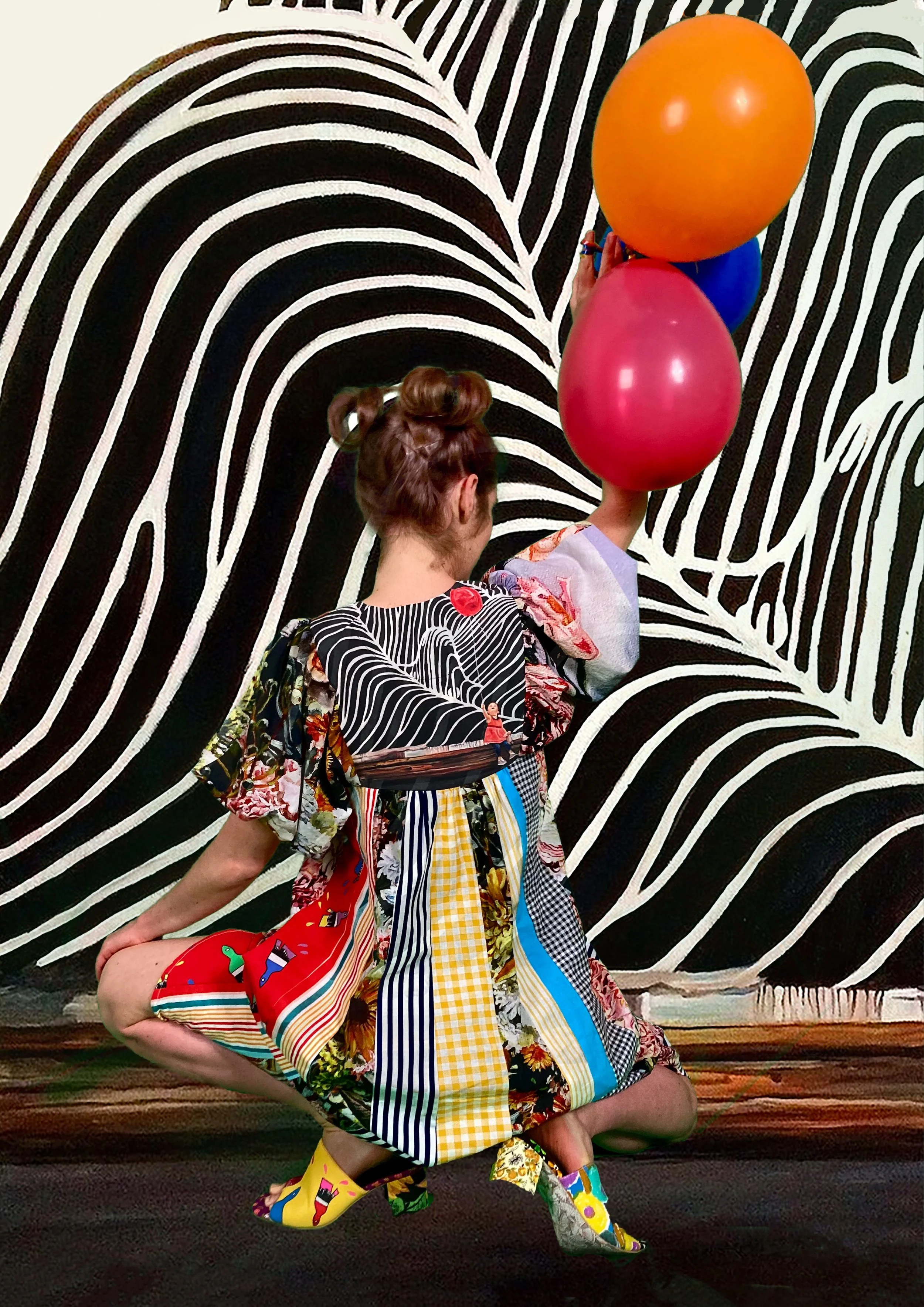 Maddy & the Red Balloon (Fabric Art Print for Quilting)