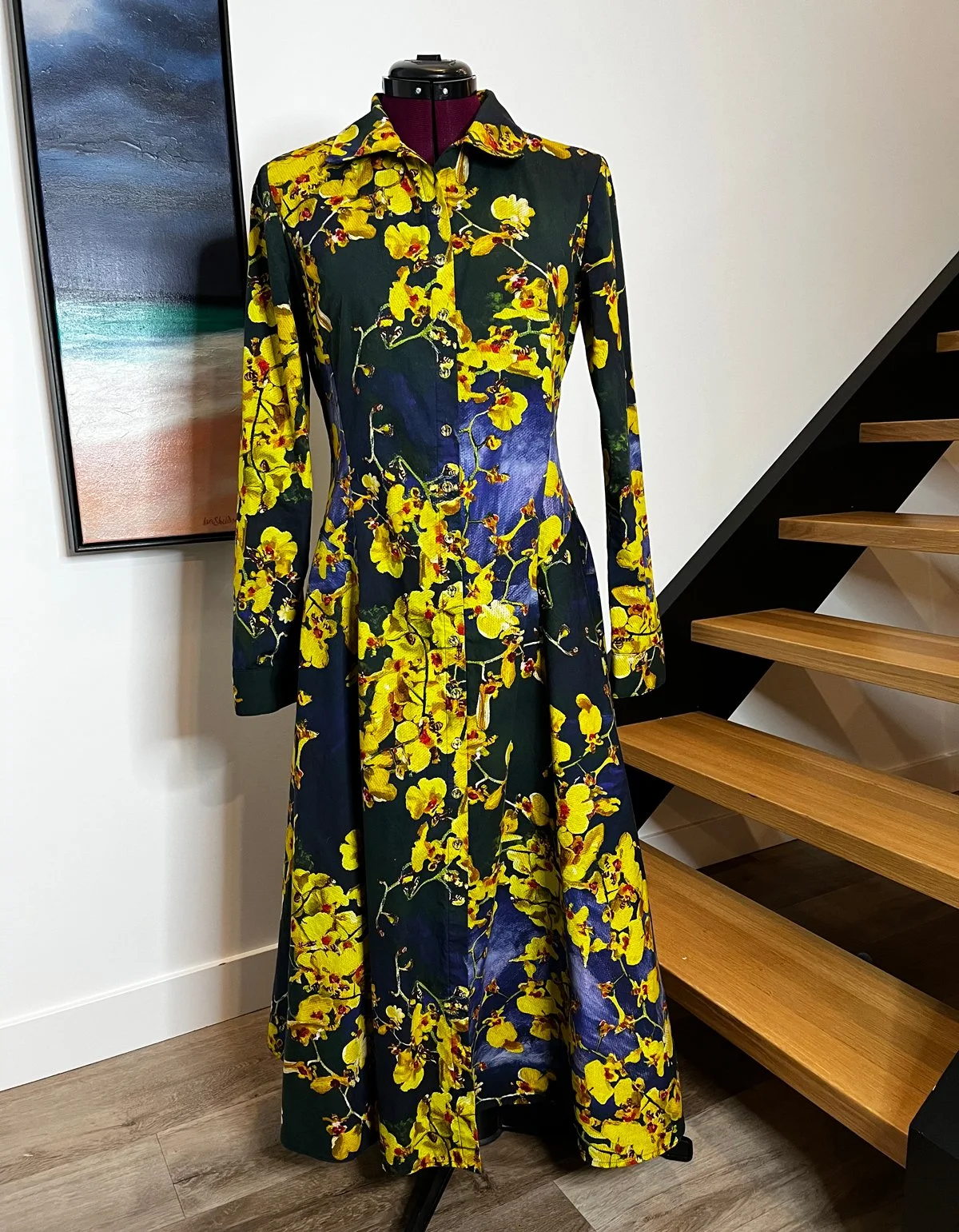 green emerald velvet dress Emerald Green Long Sleeve Midi Dress with Pockets, Floral Flowers Women Casual Cute Designer Flare Elegant Plus Size Dress M main image 0