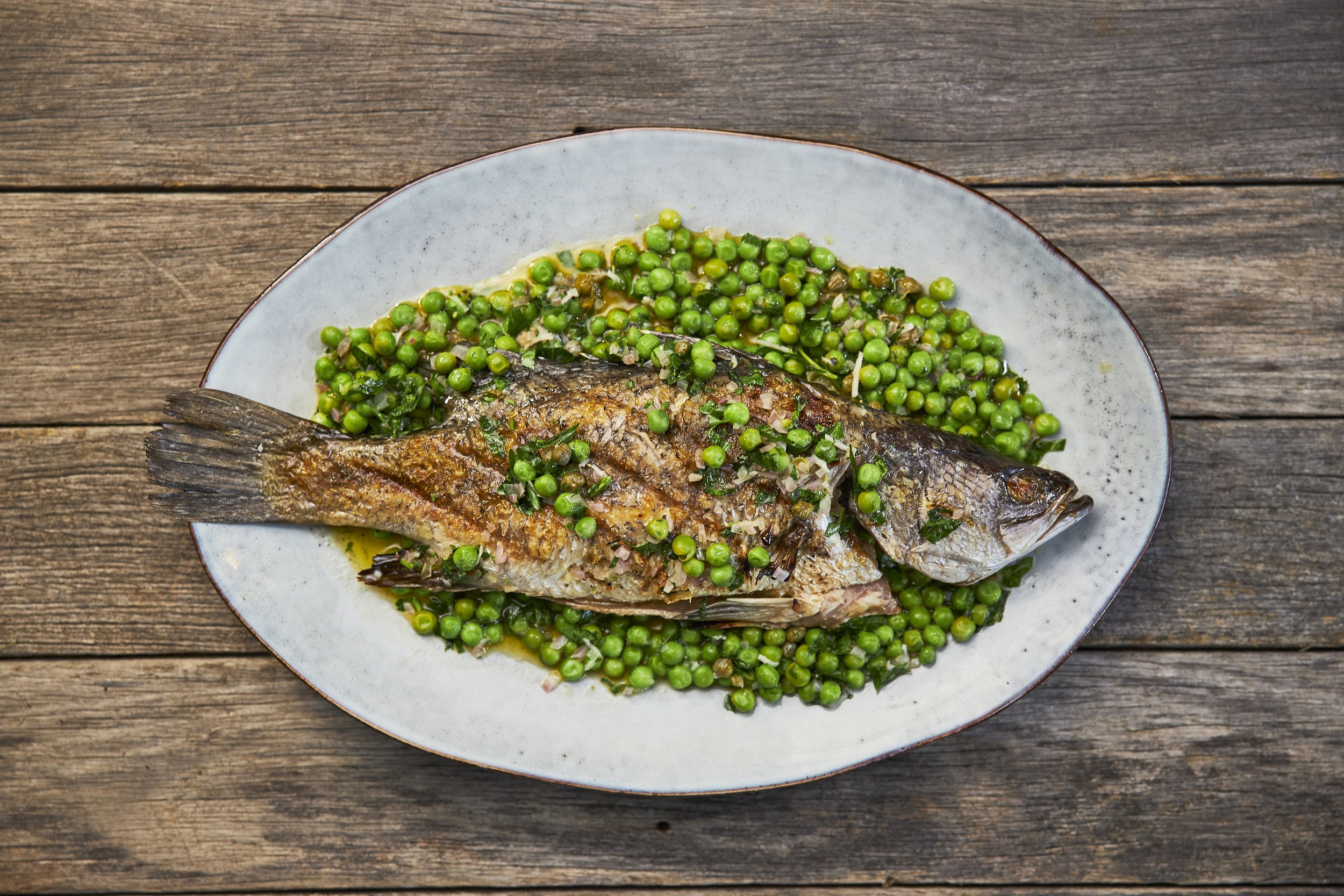 Bbq Whole Barramundi With A Pea And