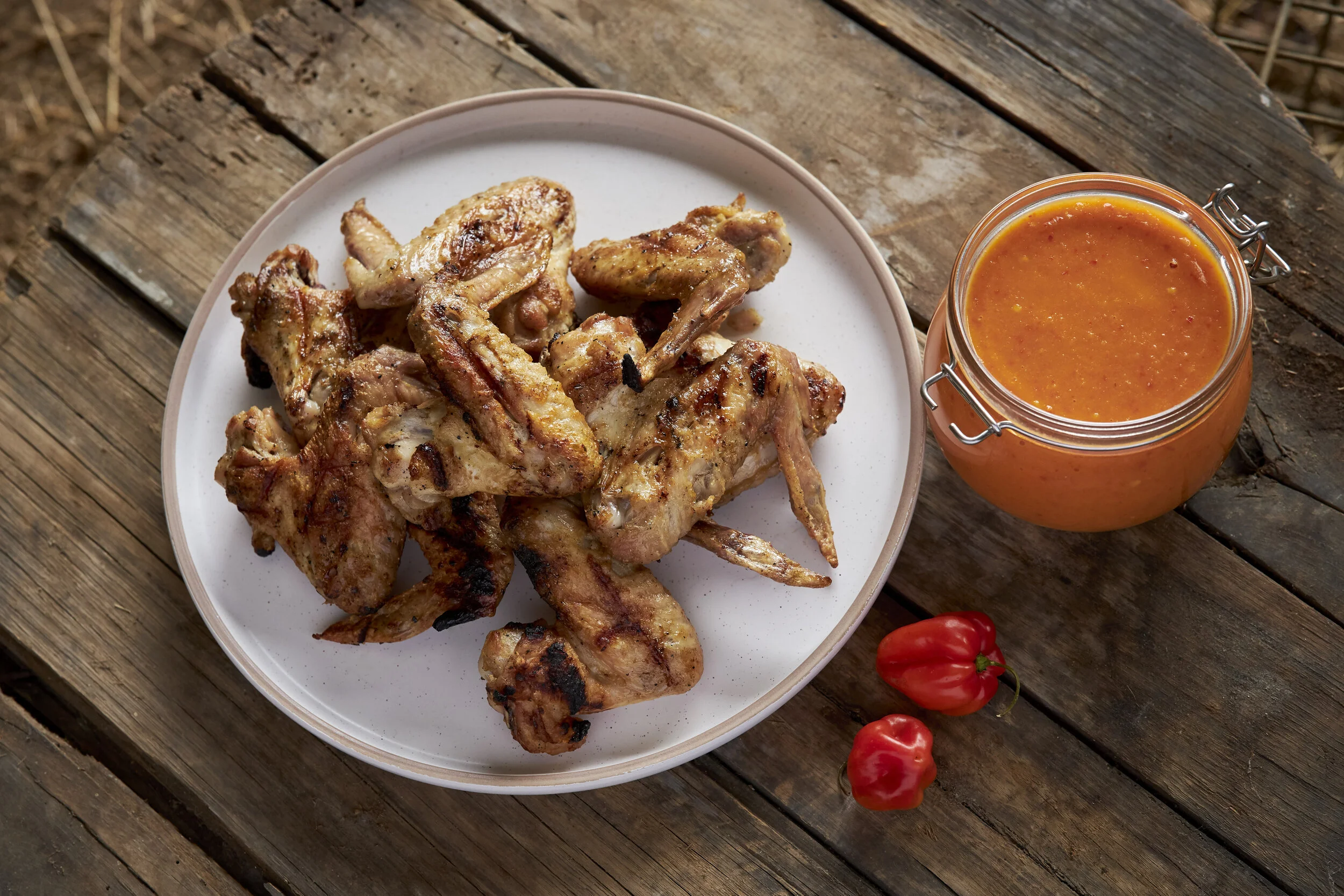 Mango Habanero Hot Sauce With Bbq Wings Farm To Fork Easy hot mango habanero sauce with real fresh habanero chili peppers and mango fruit. mango habanero hot sauce with bbq wings