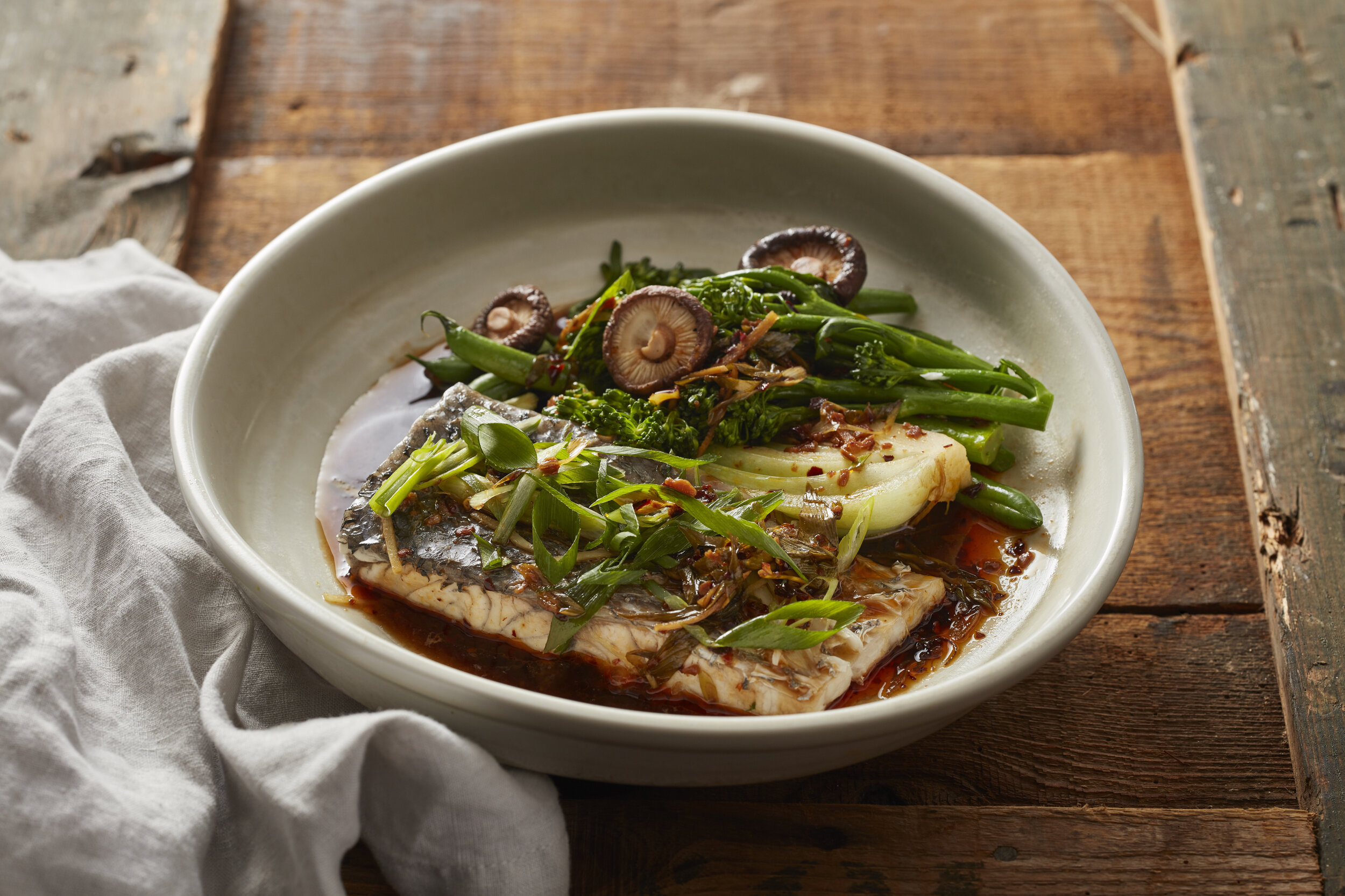 Steamed Barramundi With Greens And