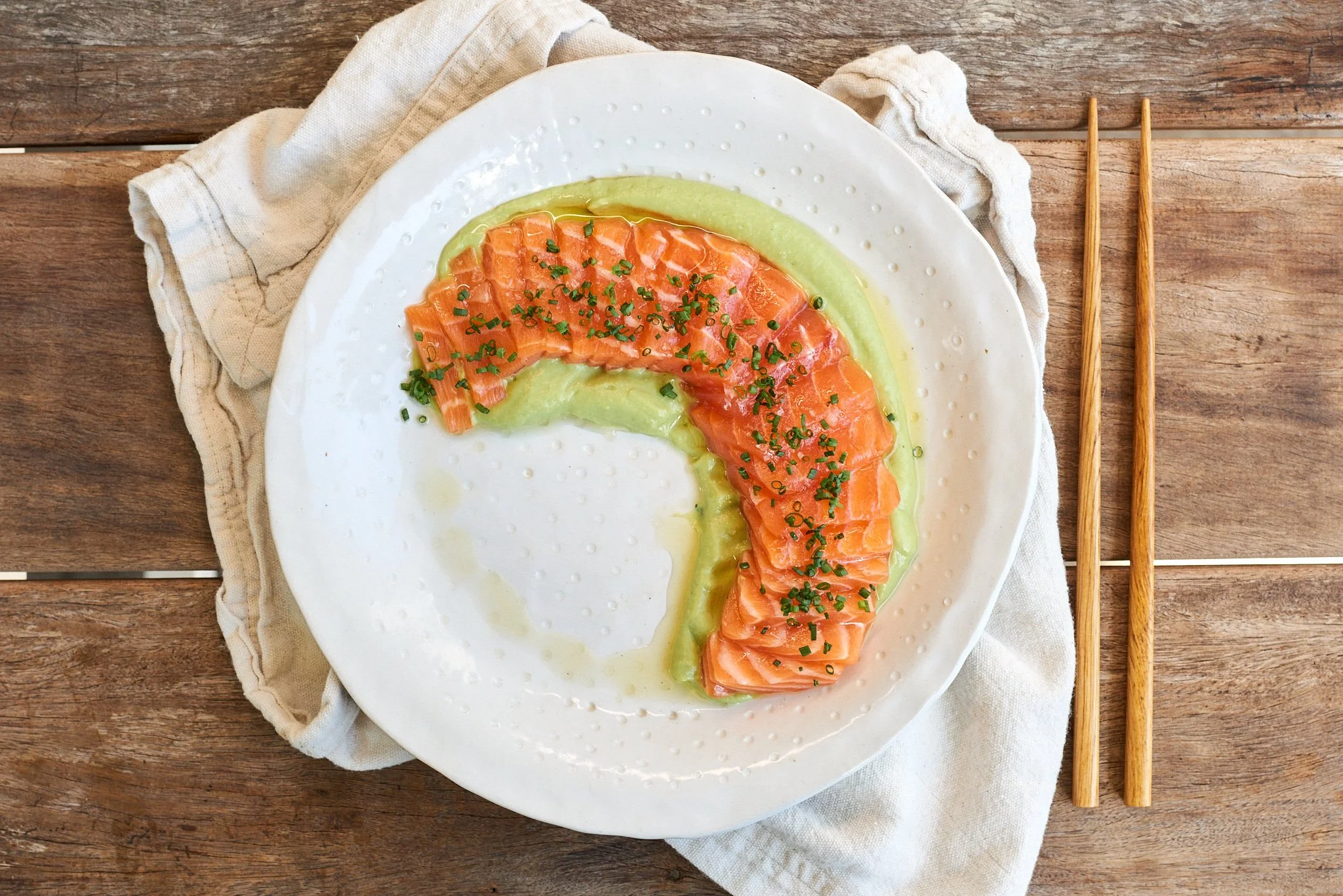 Salmon Sashimi with Wasabi, Honey &amp; Avocado