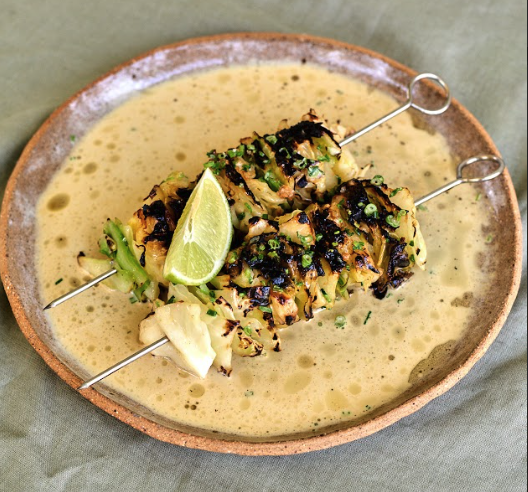 Cabbage Skewers with Soy Curry Emulsion