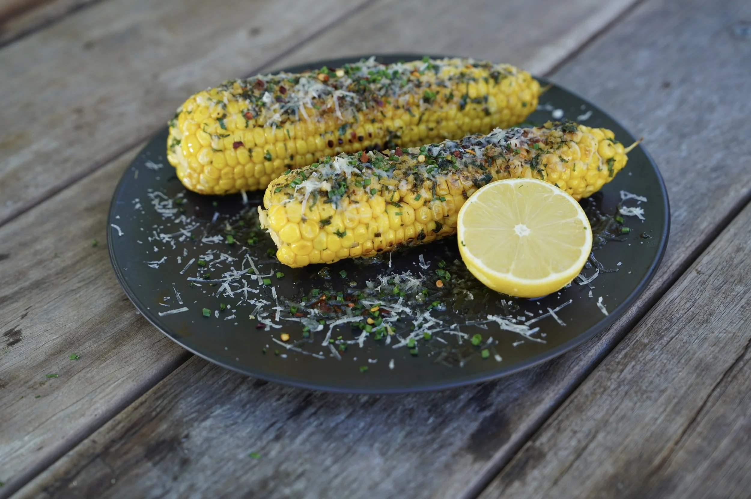 Grilled Corn, Preserved Lemon Herb Butter