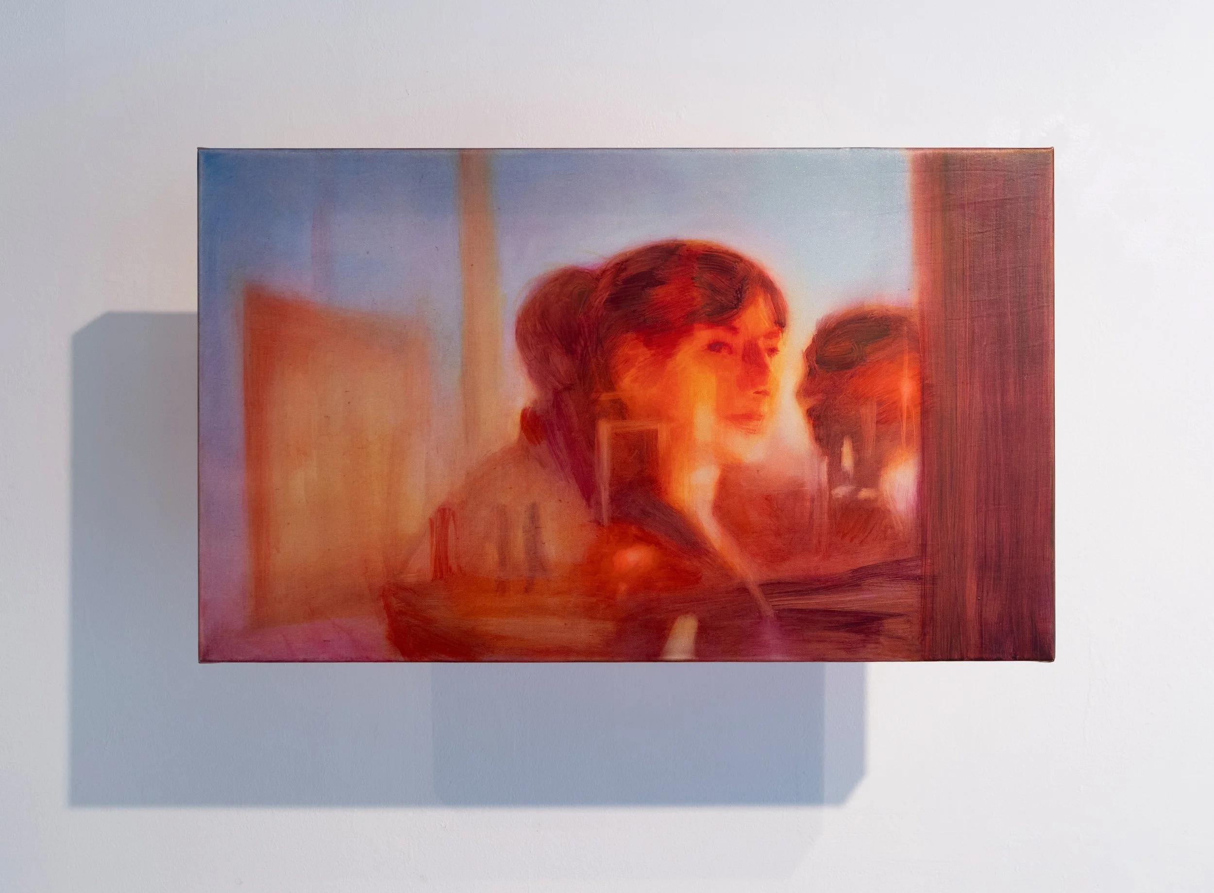   Upon Reflection , oil on shower curtain, 30 × 50 cm 