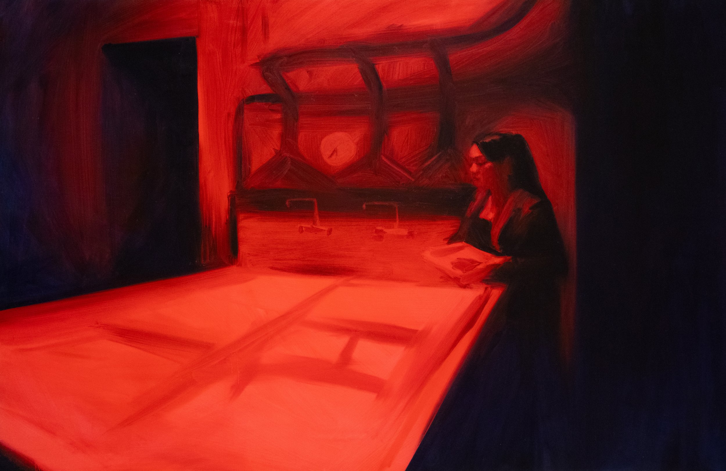 Tangible Shadows, 2026, oil on shower curtain, 65 x 100 cm