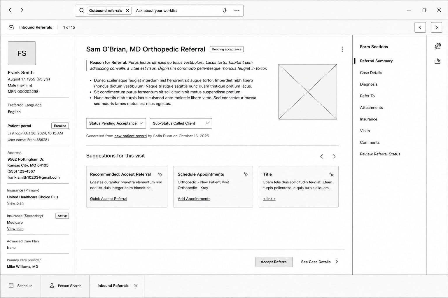 Referral wireframe