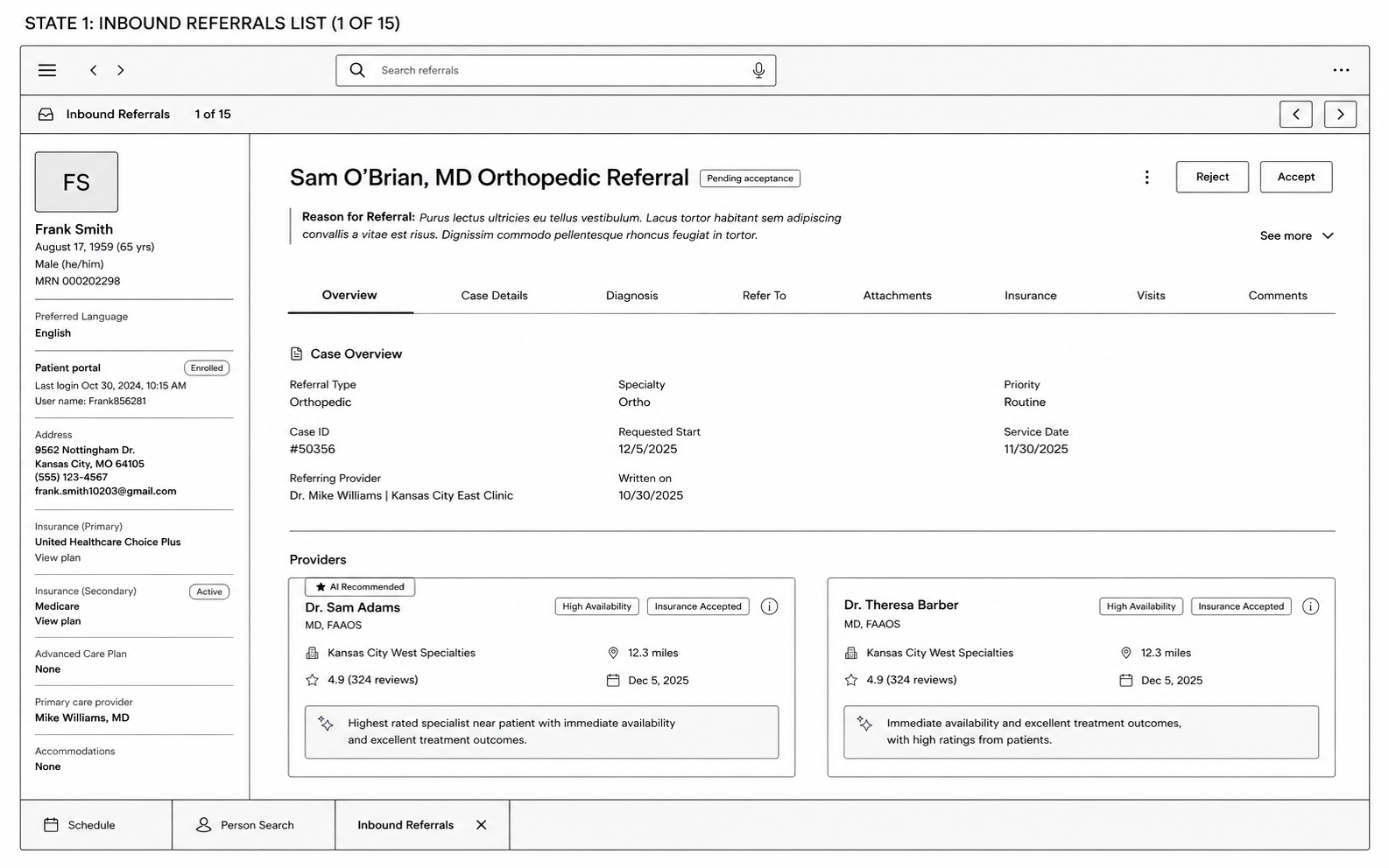 Referral wireframe