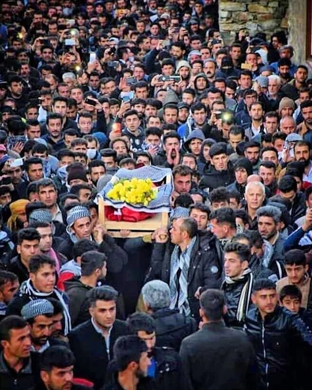 The town of Marivan, in East Kurdistan (Northwest Iran) carrying the body of Farhad Khosravi. The young teenager who died in the snowy mountains just trying to make a living. This systematic racist oppression of the Kurdish people in Iran and the str