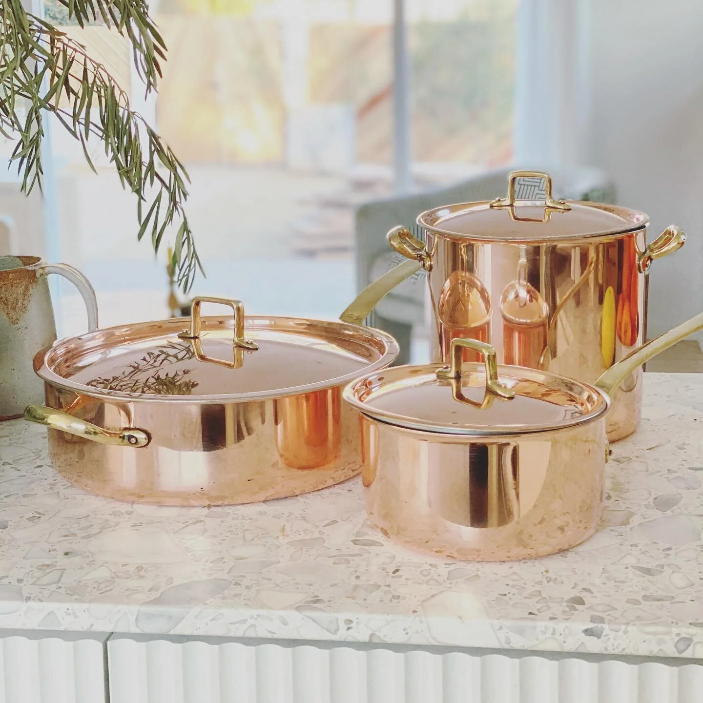 My mom gifted me her copper pans years ago, they were well worn and leaching copper with age. I had them retinned! I opened the box and yelled...WOW! So amazing, I love the rose gold copper look. Stunning!!