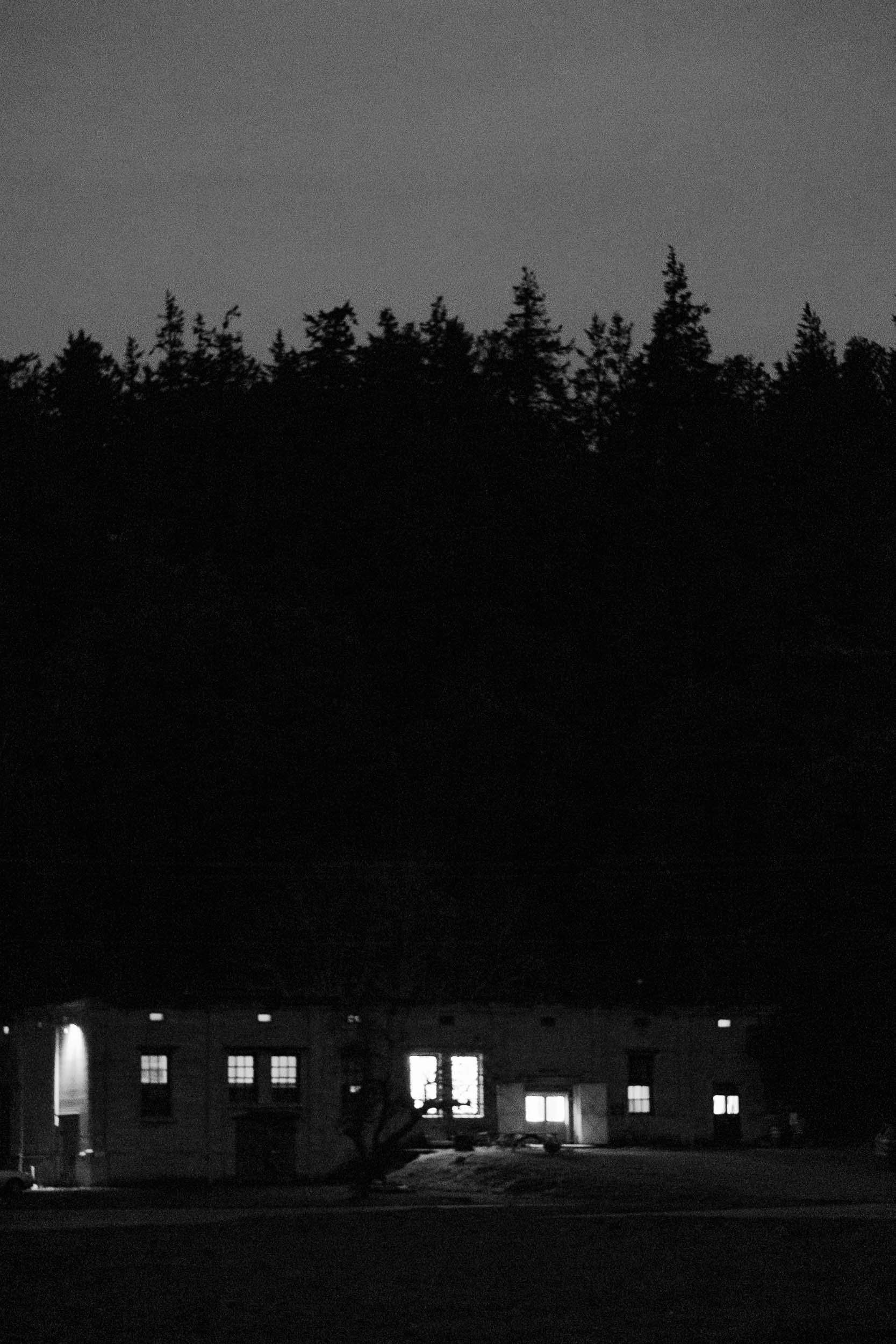 At night: Port Townsend School of Woodworking at Fort Worden