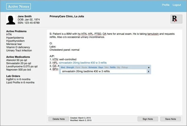 Above: ActiveNotes, a novel electronic health record system that enables physicians to create structured and information-rich free-form health information within the same application and screen.