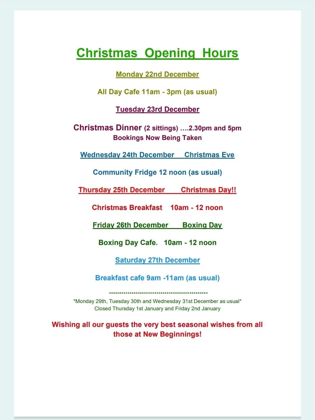 Our opening hours over the festive period 🎄🎊