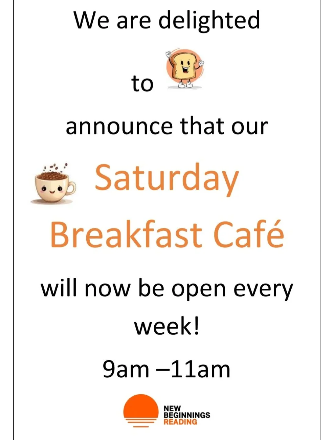 We're delighted to offer our Breakfast Caf&eacute; every Saturday from now on! 🥳🙏🏻

Huge thanks to our lovely volunteers who donate some of their spare time to make this possible 🤗🫶🏻