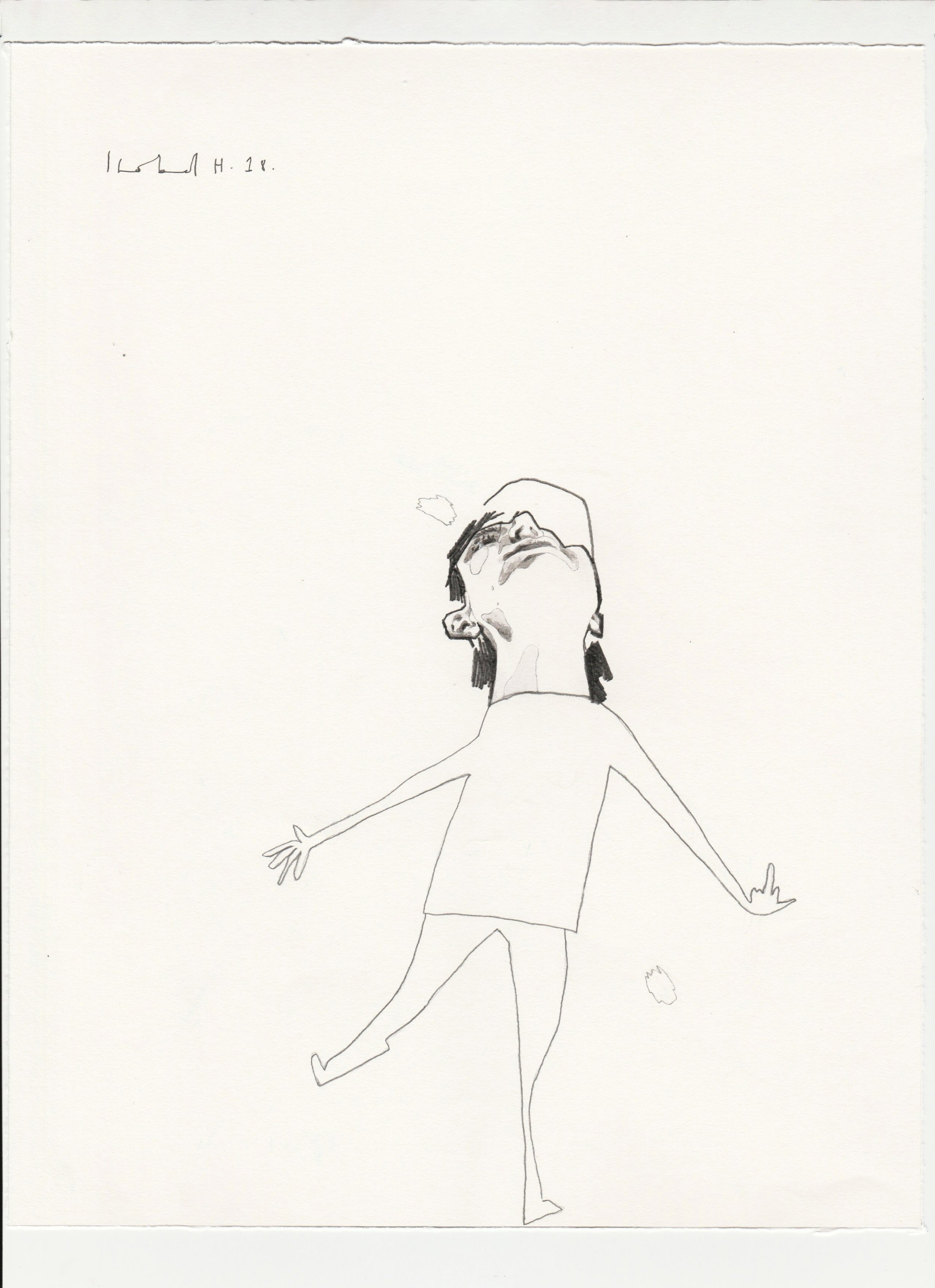 Pencil and watercolour drawing artwork by artist, Isobel Hill of a figure looking upwards