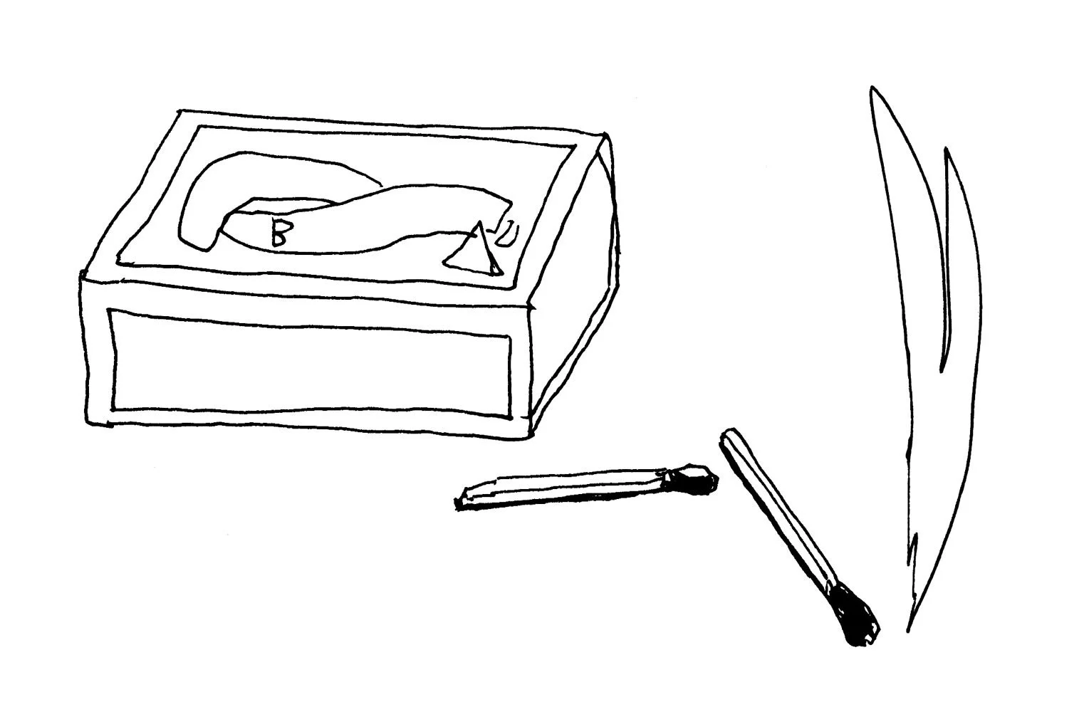 Line drawing of matchbox and lit match by Isobel Hill for SCRT SS22 Trainspotting collection