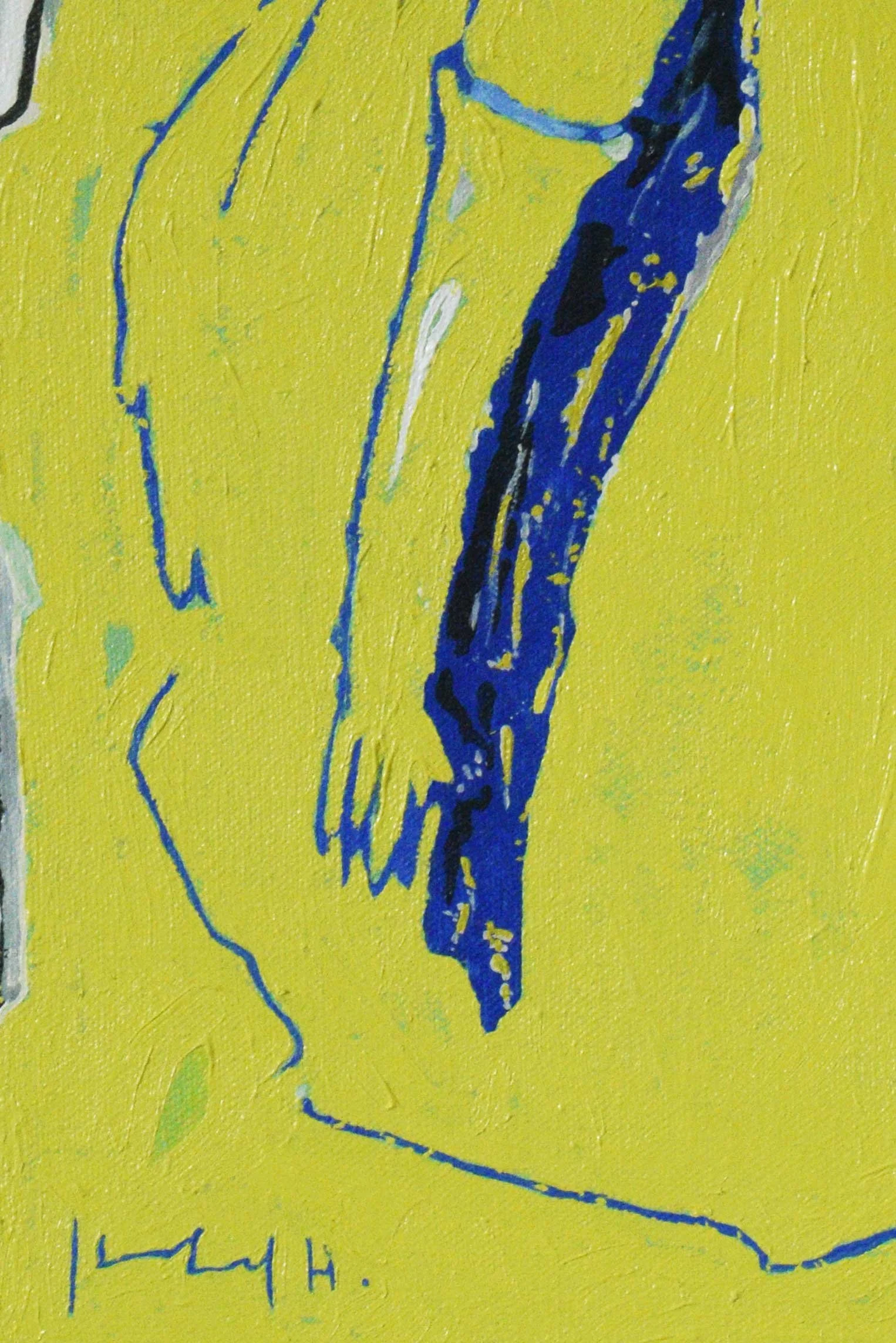 Details of original oil painting, Pear, by artist, Isobel Hill. Details of figure’s gloved hand.
