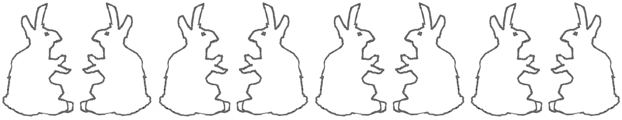Drawing by artist, Isobel Hill, of rabbit shadow hands facing back to front.