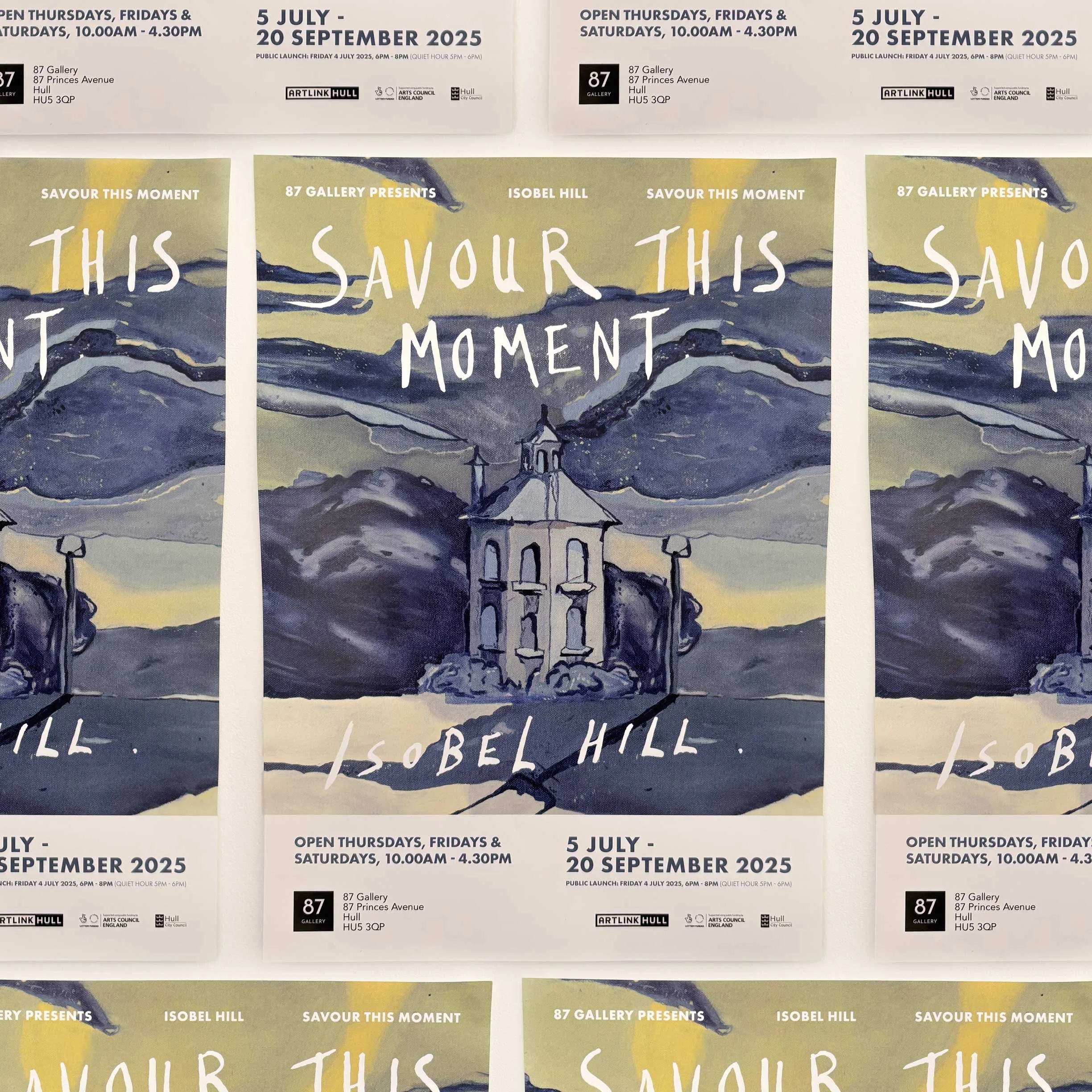 Poster of Isobel Hill's exhibition, Savour This Moment, at 87 Gallery.