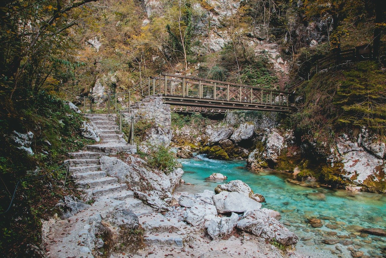 📍 Tolmin Gorges, Slovenia

This is the scene that welcomed me at Tolmin Gorges in the Triglav National Park in Slovenia. It's what you picture a perfect nature hike to be. And yes, the water is really that color. It's too bad that it's absolutely fr