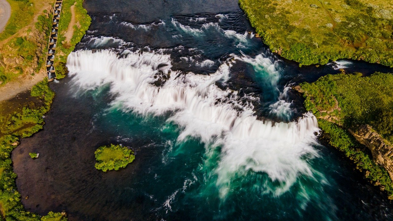 📍 Iceland

This is just one of those places that looks impressive when you drive up to it, but it just completely blows you away with the aerial view. This is Faxafoss, which is accessible on any Golden Circle tour. It&rsquo;s about 10 feet high and