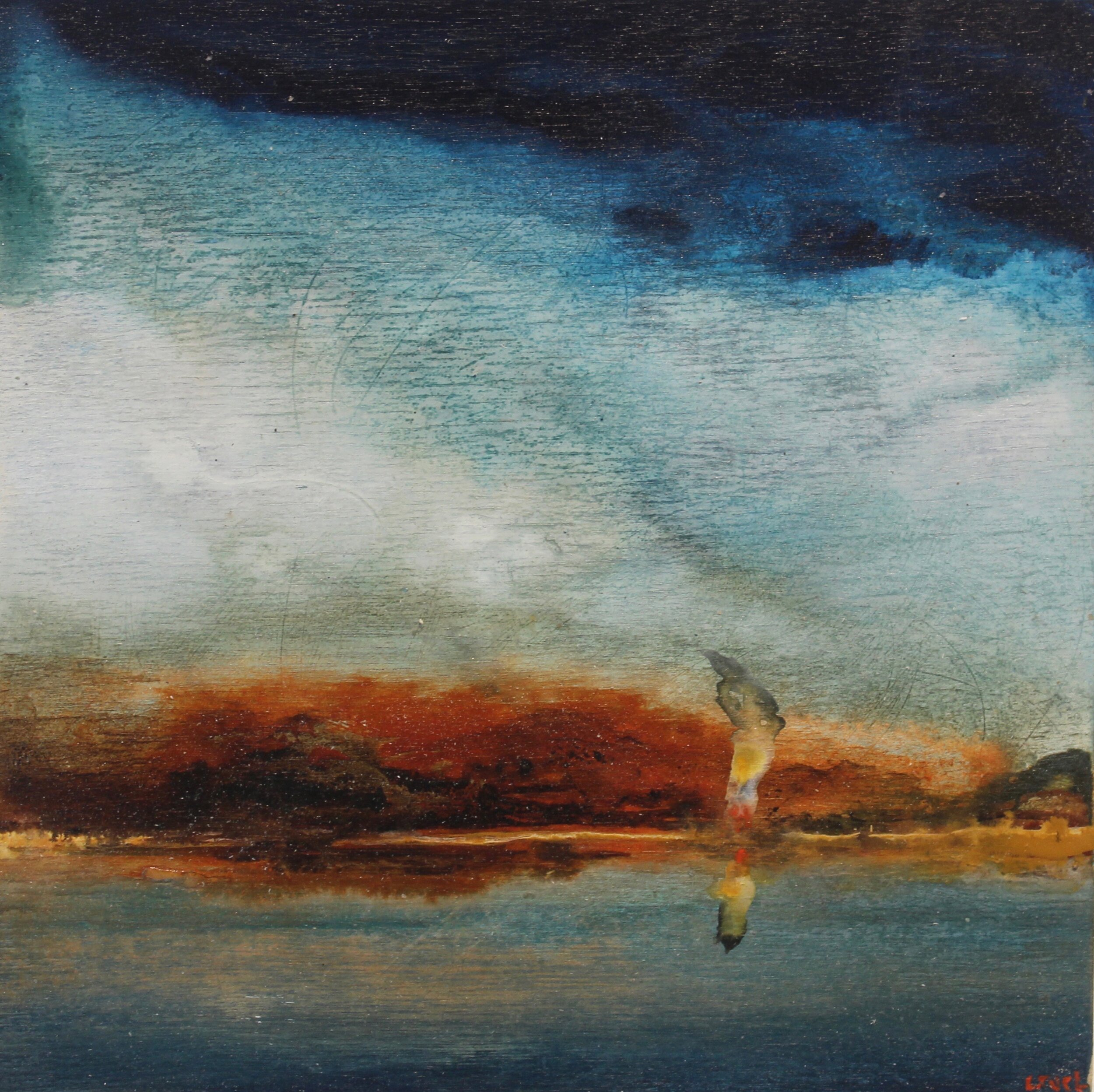 Fire on the beach with blue sky