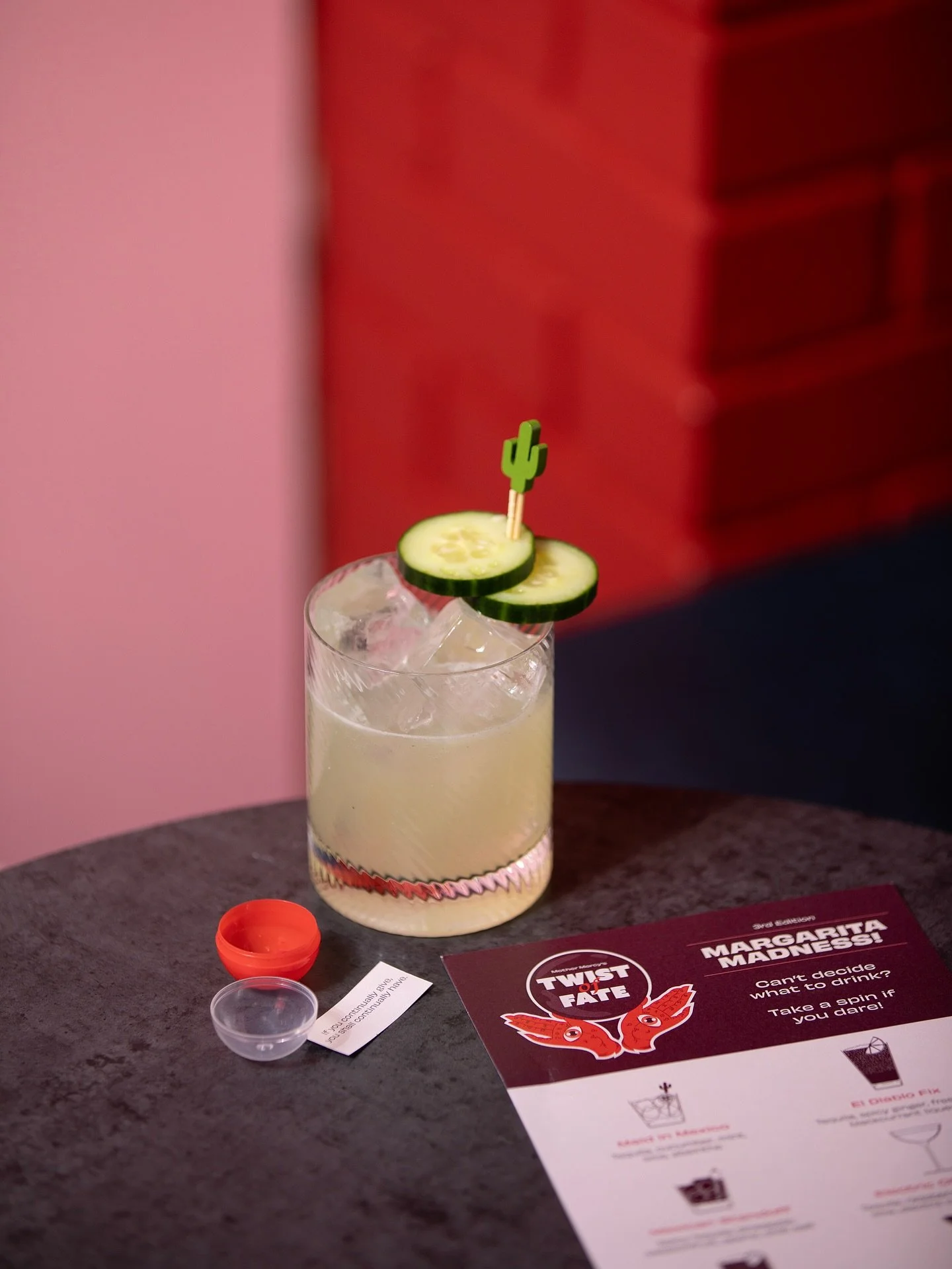 Not sure what to drink? 🤔

We&rsquo;ve got the solution 😉

Leave the decisions to Twist of Fate at Mother Mercy Cloth Market. Pop the coin, spin the wheel, and see what fate will serve you 🎲

6 exclusive margaritas, 1 spin. 

Perfect way to kick o