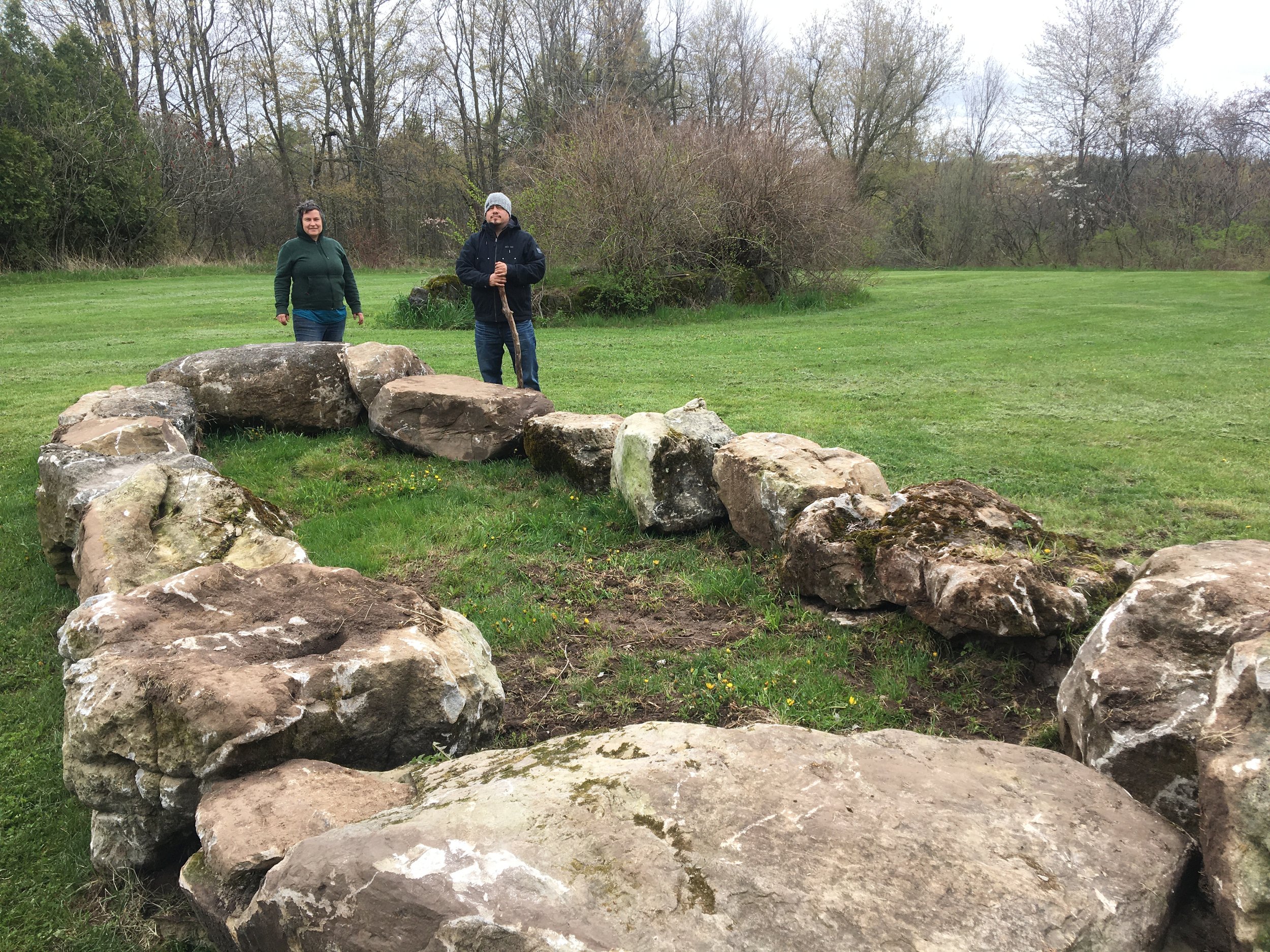 Grandfather rocks brought by Conservation Halton staff for the new garden bed