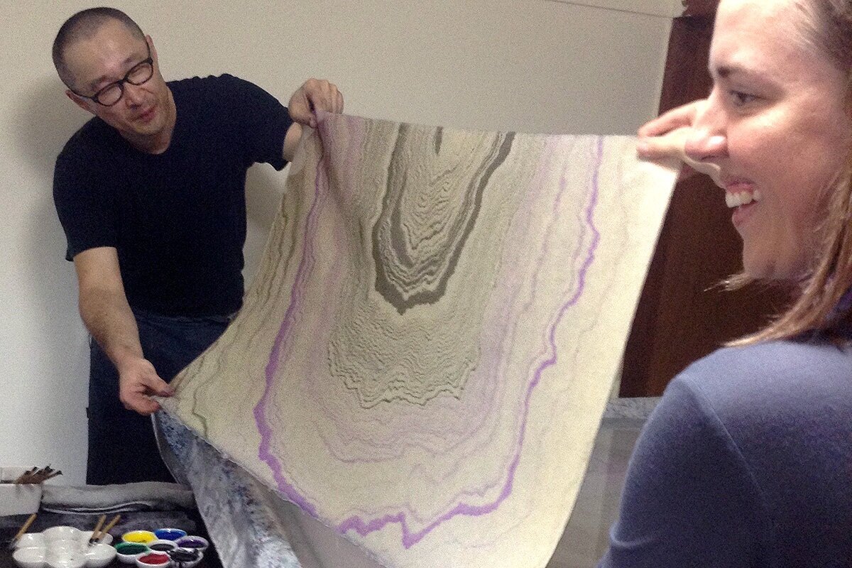 Paper marbling with master marbler in Kyoto, Japan.