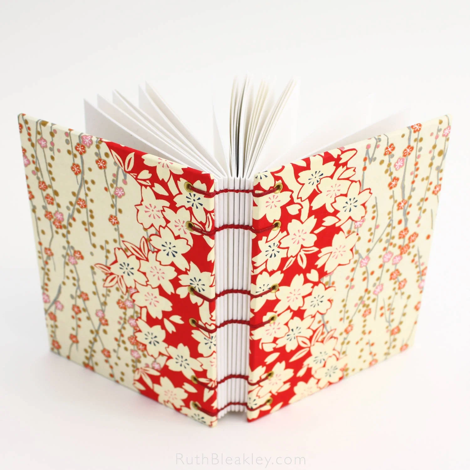 1026 Red Plum and Cherry Blossom Chiyogami Art Journal handmade by Ruth Bleakley 1.jpg