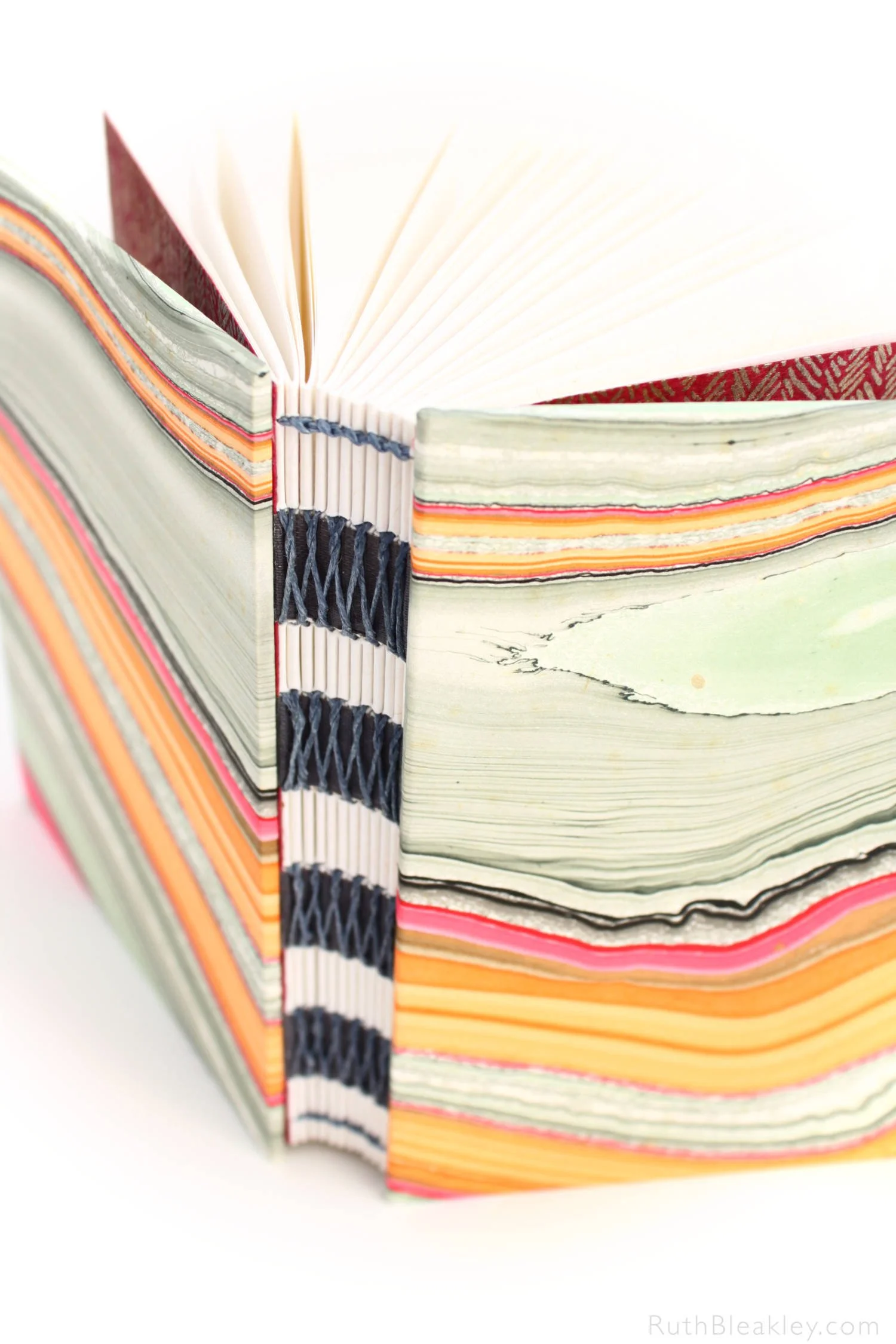 1026 Apricot Marbled French Link Stitch Journal handmade by Ruth Bleakley 2.jpg