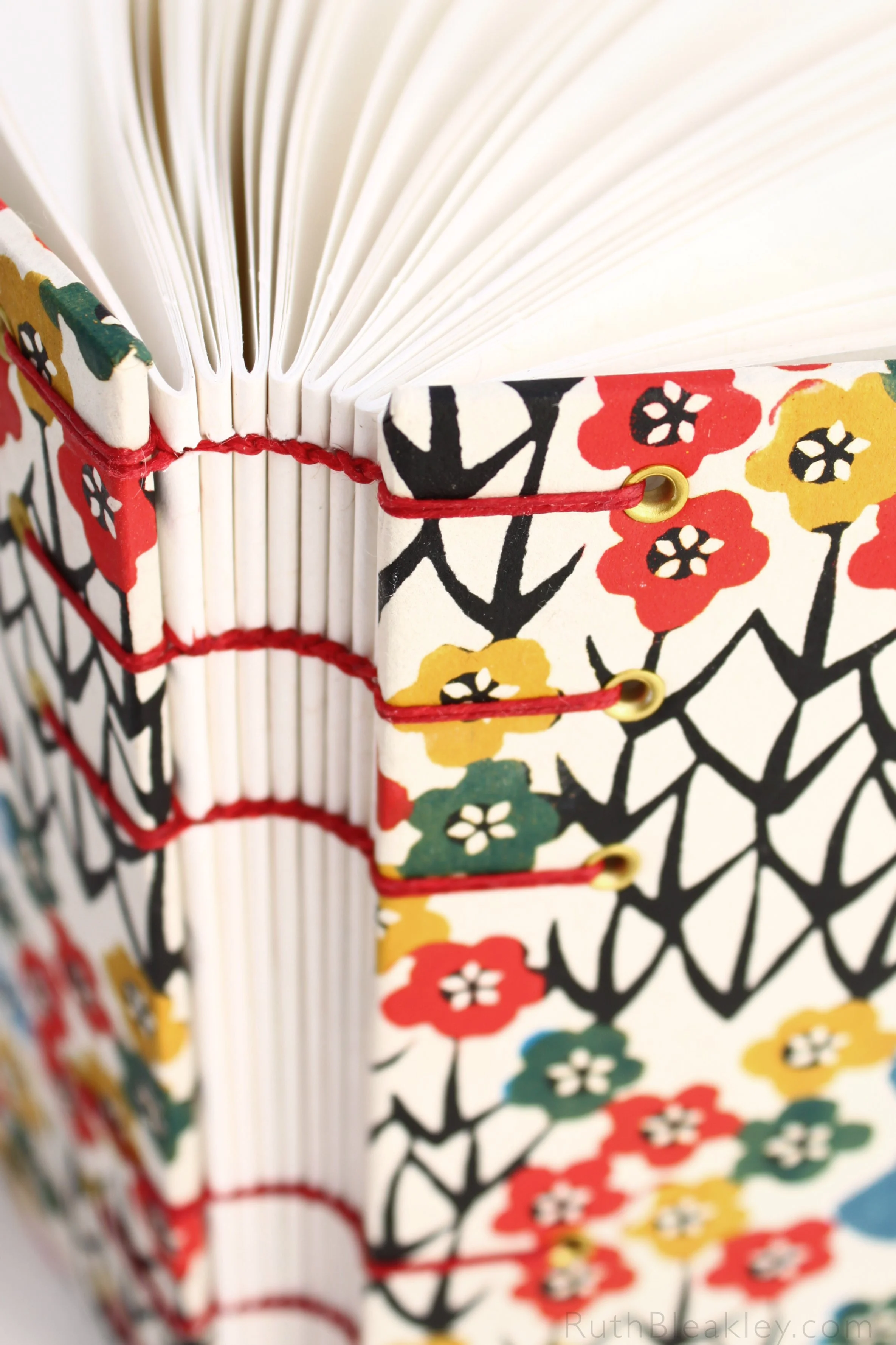 1026 Red Flowers and Blue Pattern Katagami Journal handmade by book artist Ruth Bleakley 3.JPG