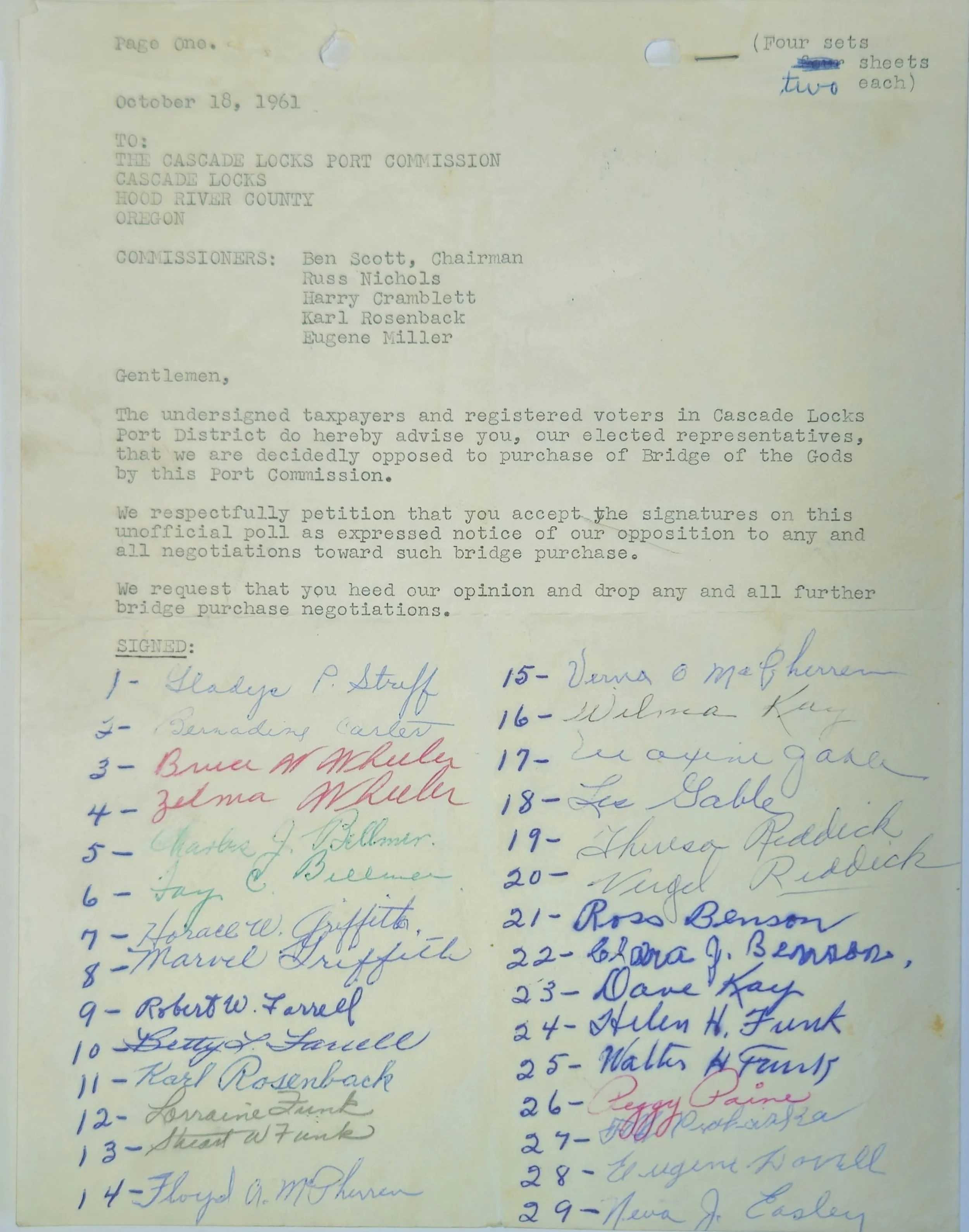 1961 Petition Against Buying the Bridge
