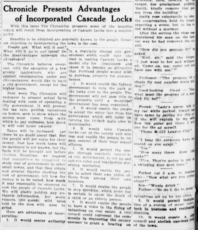 City of Cascade Locks Celebrates 88th Anniversary — Cascade Locks