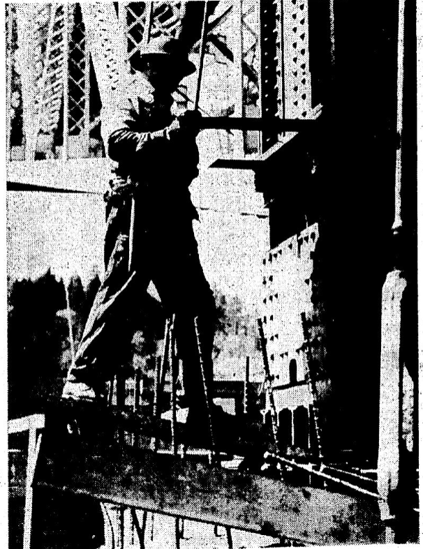 Image of a worker placing a shim in the Bridge of the Gods pier.