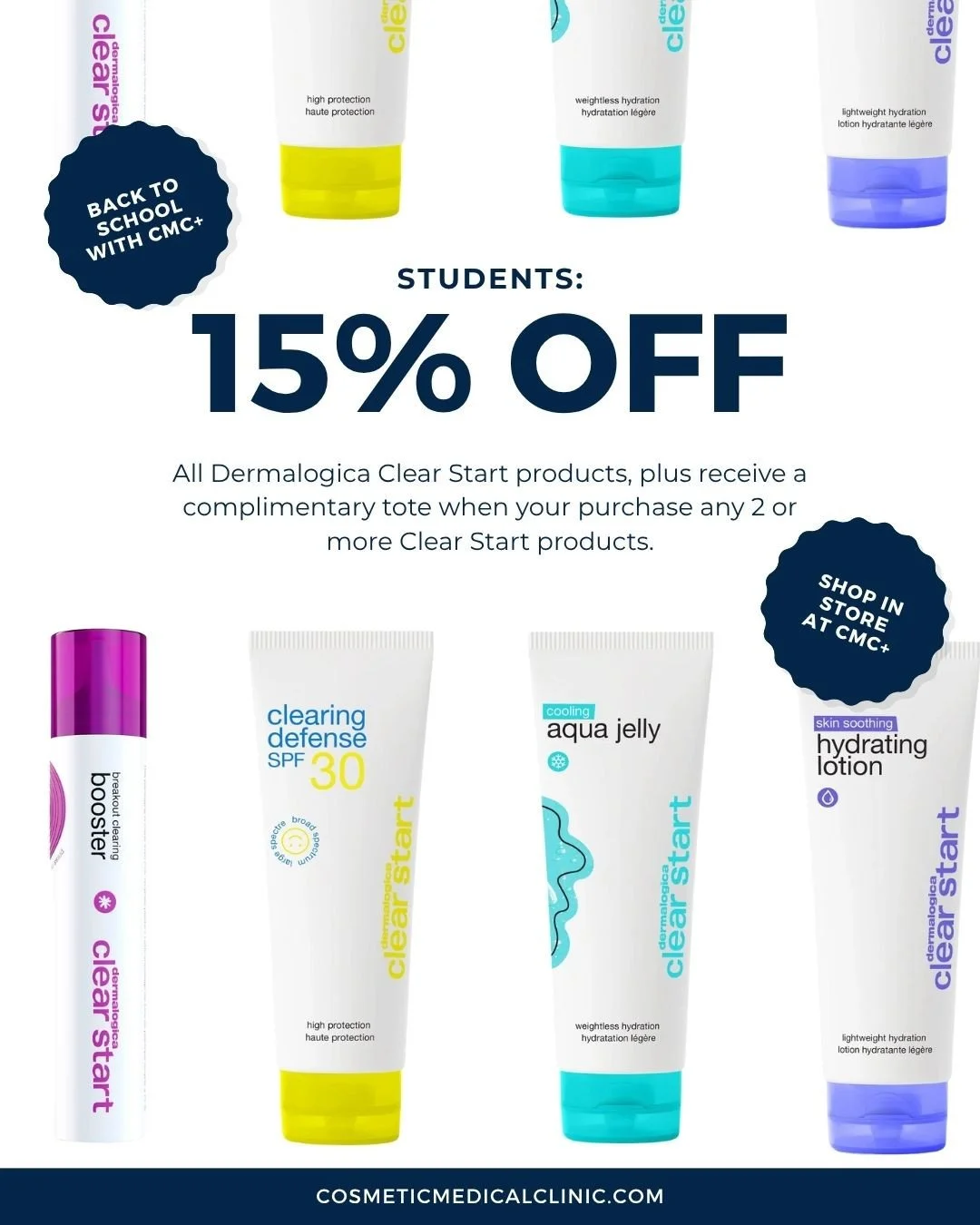 Back-to-school skin essentials? We&rsquo;ve got you.⁠
⁠
Get 15% off all Dermalogica Clear Start products &mdash; the perfect routine for teen and young adult skin. ⁠
⁠
Bonus: Buy 2 or more and you&rsquo;ll receive a free Clear Start tote bag while su