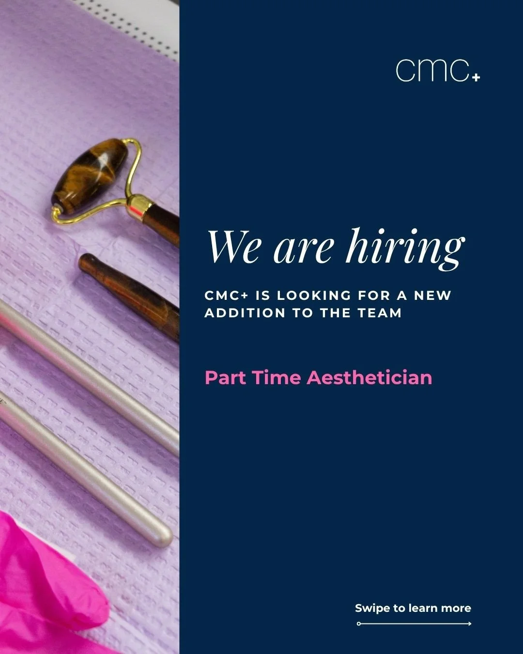 We are hiring!! We are looking for a part time aesthetician to join the CMC+ team. If you&rsquo;re obsessed with skin, love a high-energy clinic environment, and are ready to help our clients reach their ultimate glow goals, we want to hear from you.