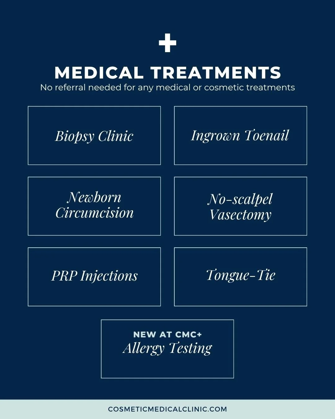 Did you know that CMC+ offers a wide range of specialized medical procedures alongside our aesthetic services?⁠
⁠
Our team of experienced physicians and medical professionals provides trusted, clinical care for you and your family in a comfortable, w