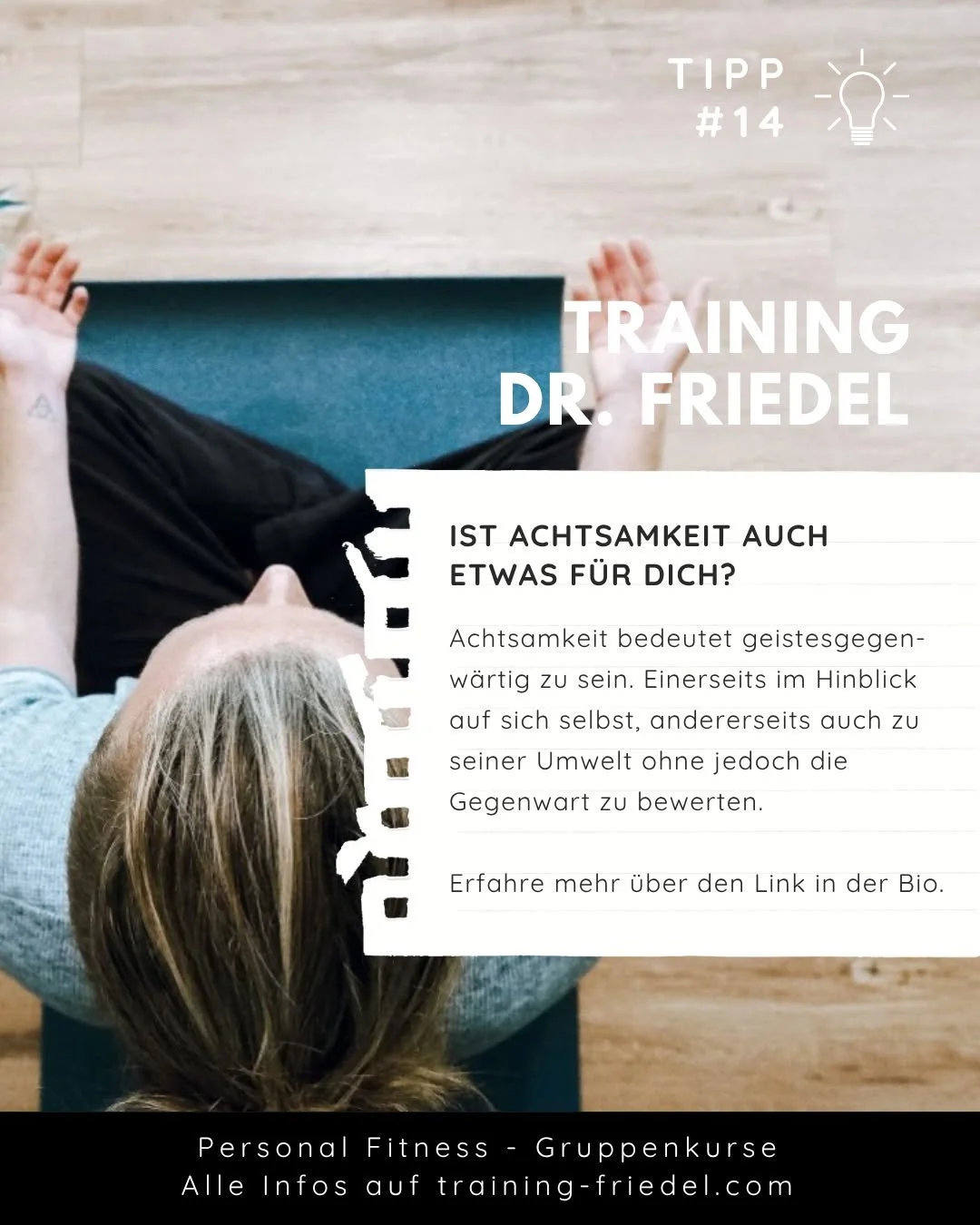 Ich biete unterschiedliche Trainings an, die meist &uuml;ber 8-10 Wochen laufen. Dabei lernt man z.B. die sogenannten Bodyscans. Das hei&szlig;t aber nicht, dass man nicht auch auf anderen Wegen die Achtsamkeit lernen kann. 

Man kann sich z.B. auf d