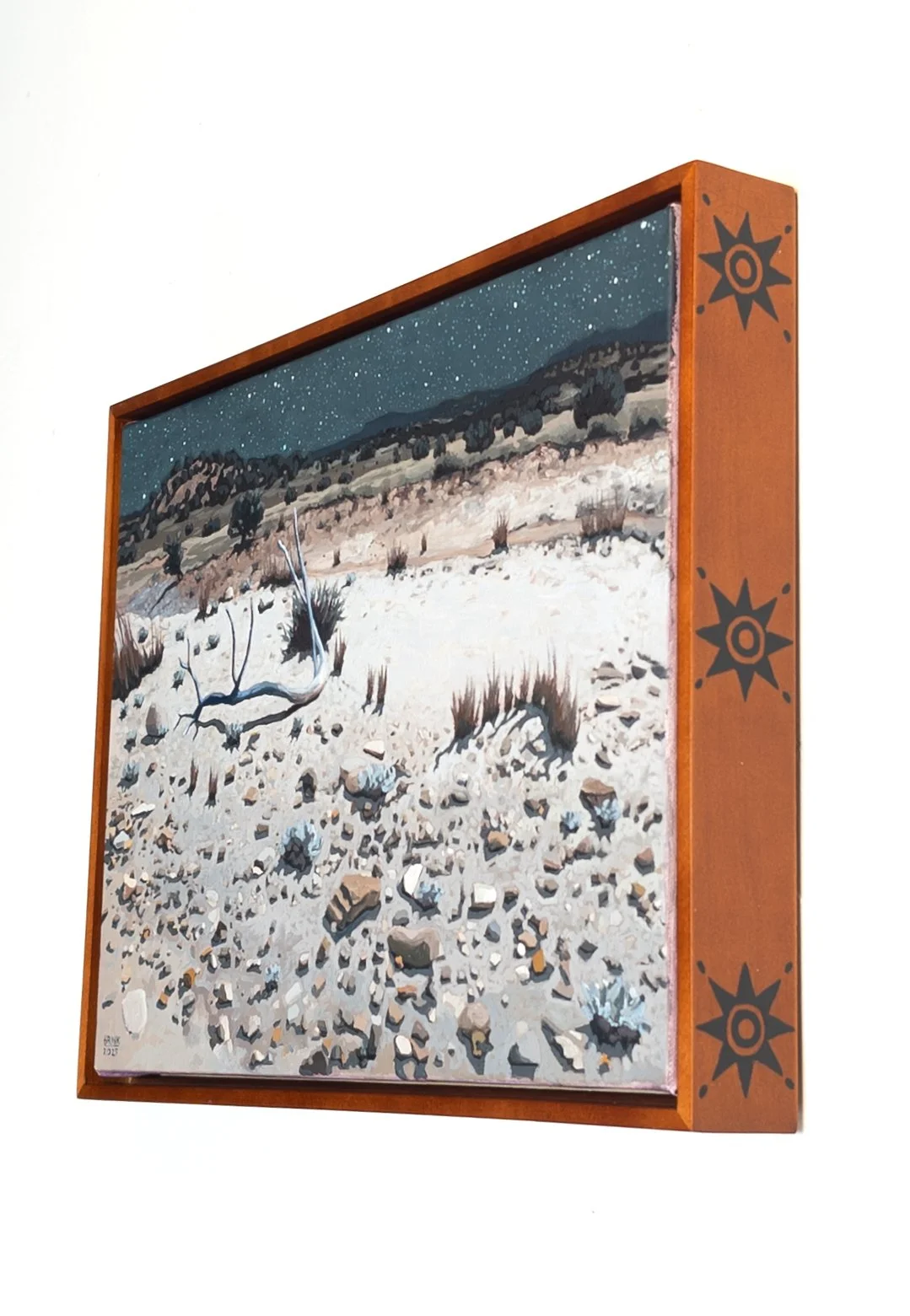 Moonlit Basin. 13x17x2 in. oil/linen/hand painted wood frame. 2025.  $713.17