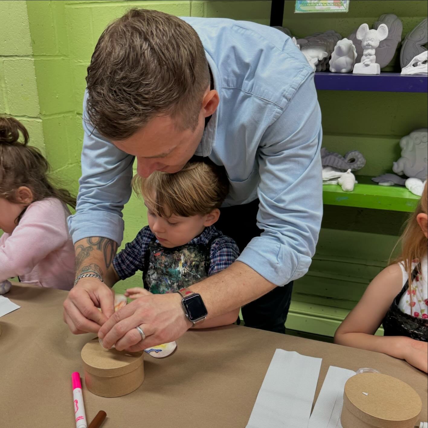 Because dads are crafty too 😍!

Creating with your kids strengthens bonds, captures core memories, and helps strengthen BOTH sides of the brain.  Our classes, drop in sessions, and workshops are perfect opportunities to craft with your kids! 
Come c