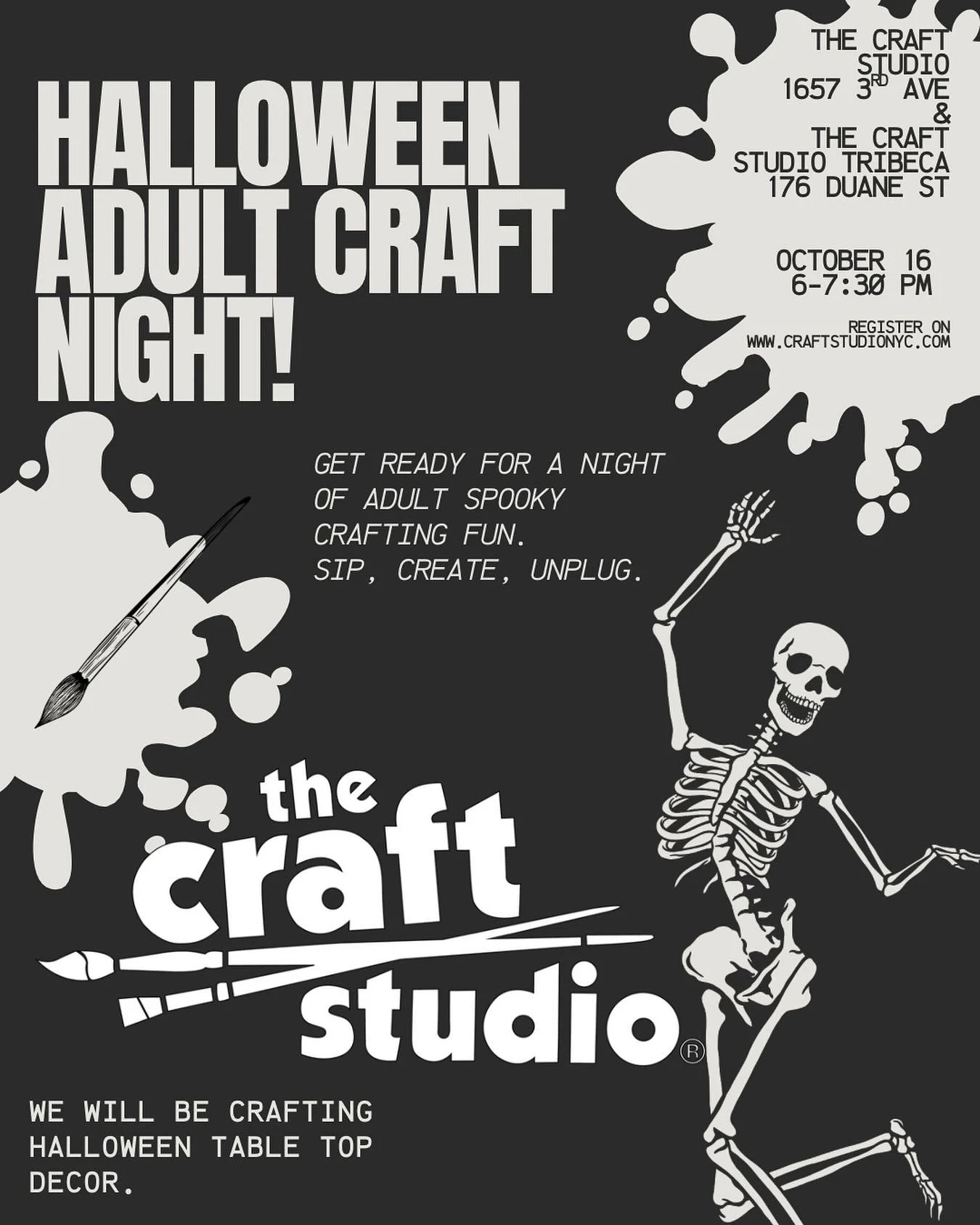 What could be better than adult Halloween decor crafting?! Unplug, sip, &amp; spooky craft.  Register under camps &amp; events for either Tribeca or the UES.  Only a few spots left&hellip;get yours before is disappears 👻🖌️🎃🫟🫣🎨.
.
.
.
#halloween