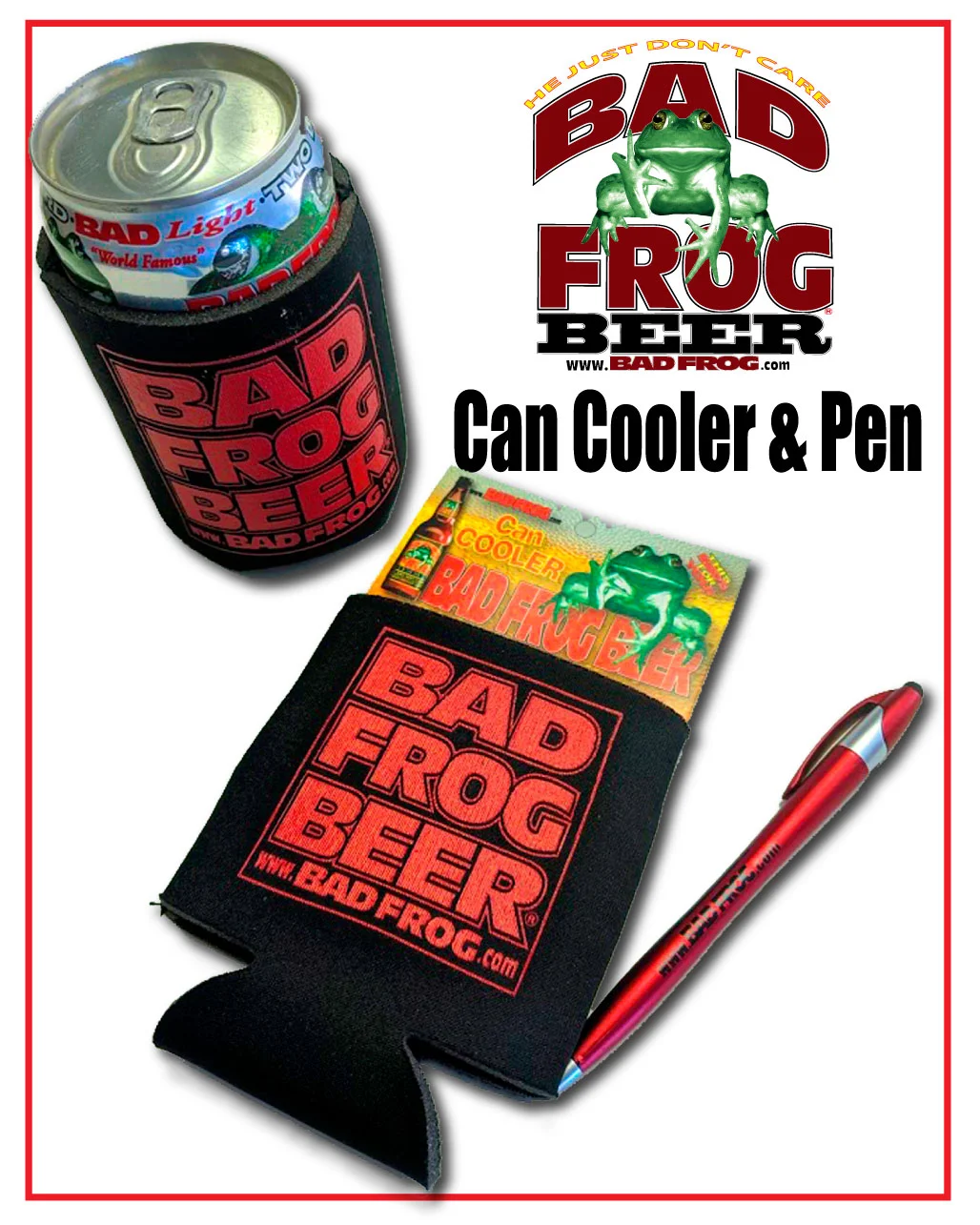 BAD FROG Red Black Red Coozie &amp; Pen