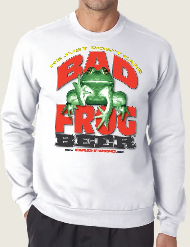 BAD FROG - Adult White Sweat Shirt with Shield Logo