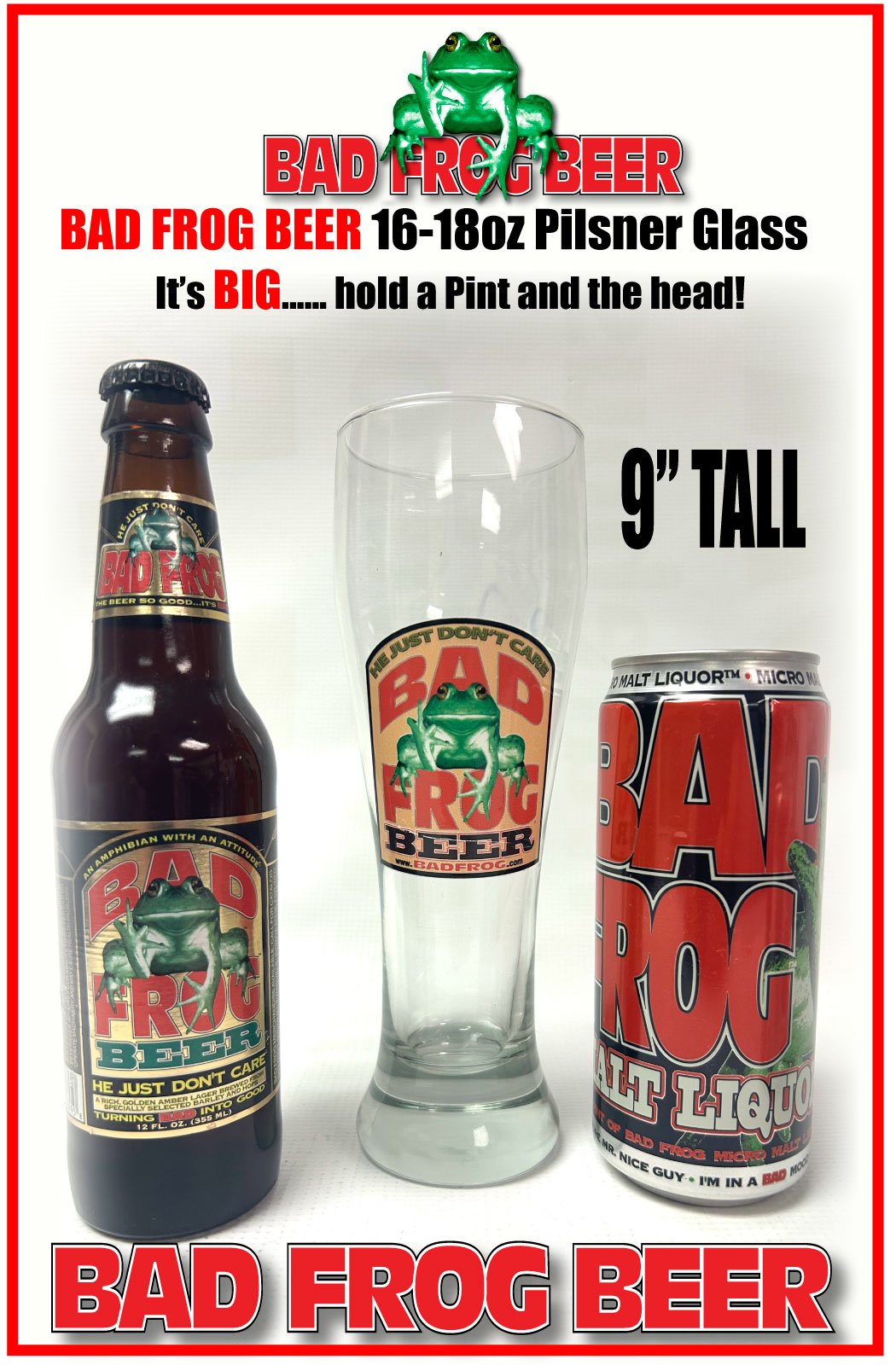 BAD FROG BEER 16-18oz PILSNER GLASS - BF148