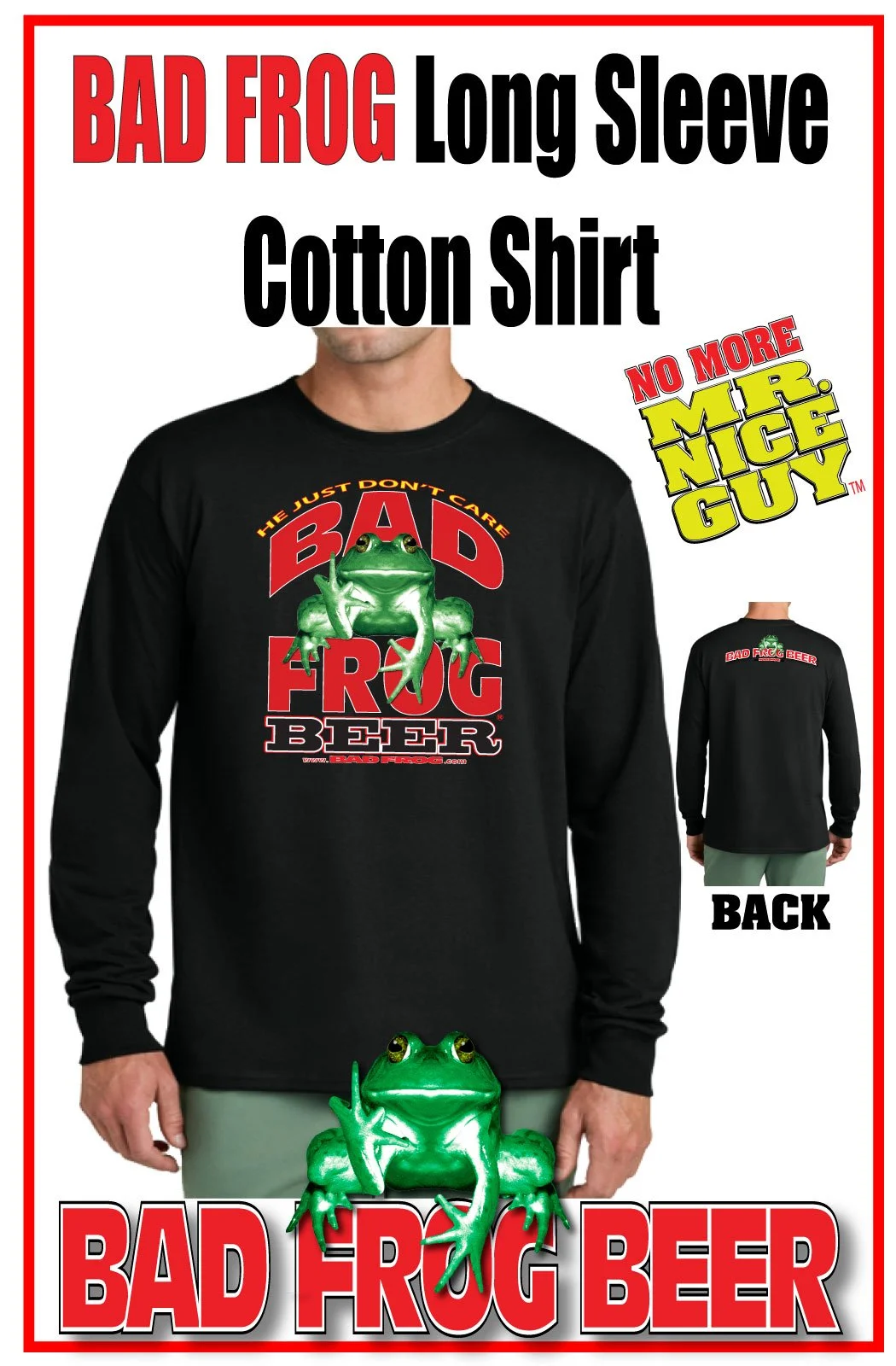 BAD FROG BLACK Cotton LONG SLEEVE  T-shirt  BF-433 - Available Up to Size XXL
