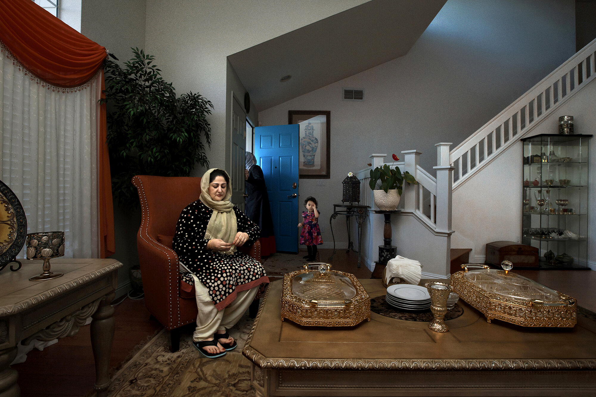   USA. Fremont, California. April, 2018. Three-year-old, Dua Safi (right) at her grandmother's home.        