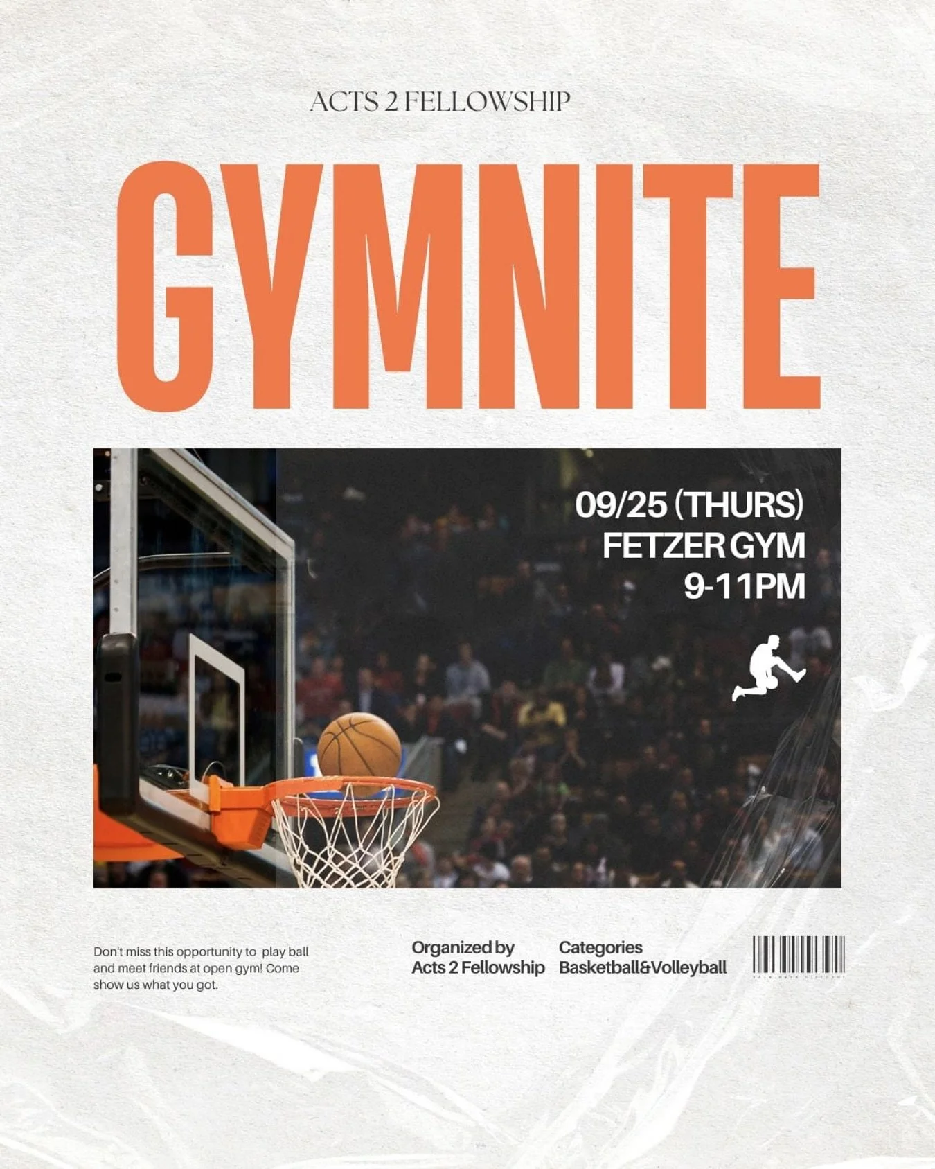 Hosting gym night this Thursday, starting 9P at Fetzer Gym A #110!

 Join us for games and free play! 🏀🏐