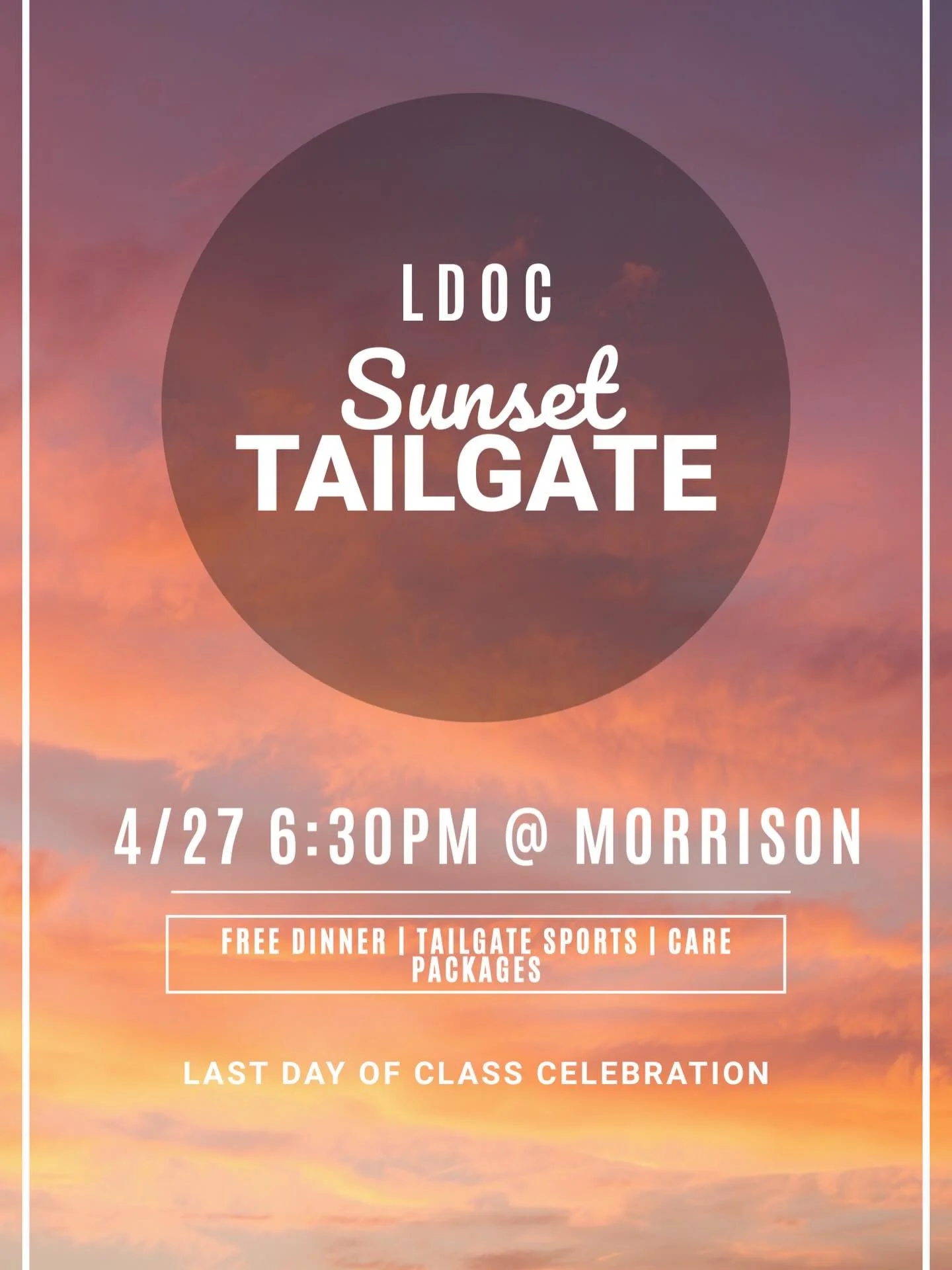 We can&rsquo;t believe tomorrow is LDOC! Come unwind with us to celebrate the end of the semester at Morrison, 6:30pm! 🎉